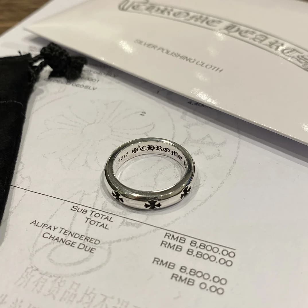 Кольцо Chrome Hearts Cross Band из серебра 925 на чеке продажи