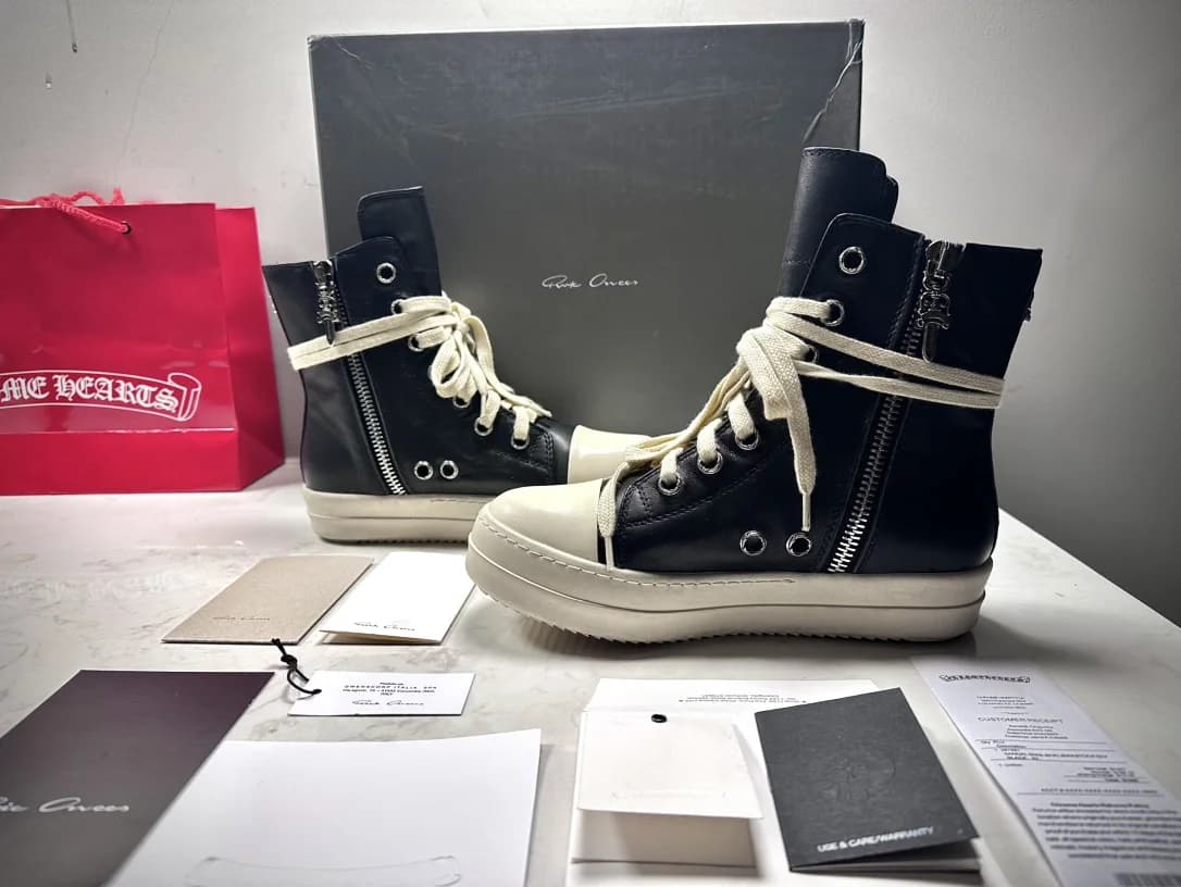 Кожаные кеды Chrome Hearts x Rick Owens Ramones с боковой молнией