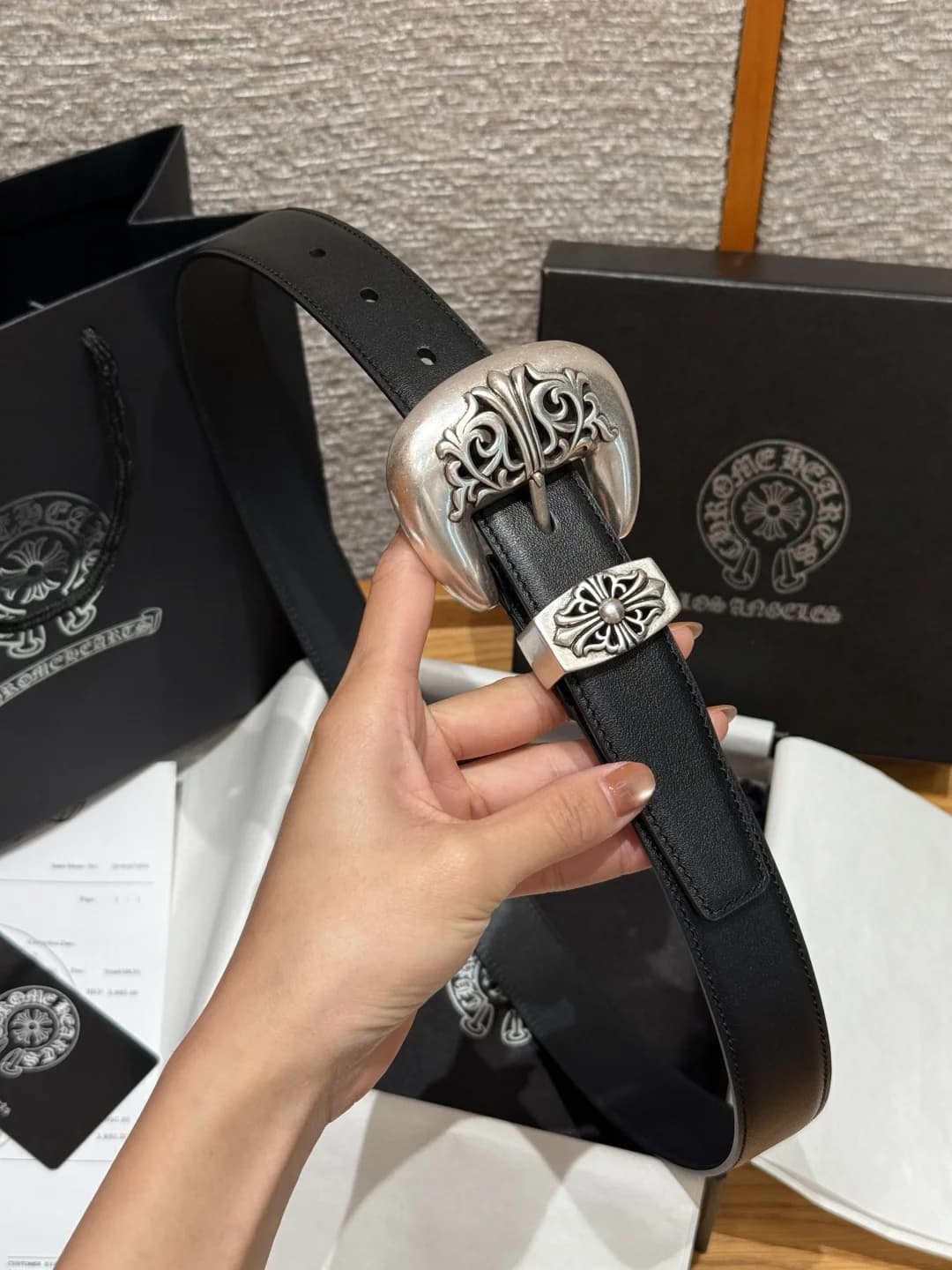 Кожаный ремень Chrome Hearts с пряжкой в стиле вестерн