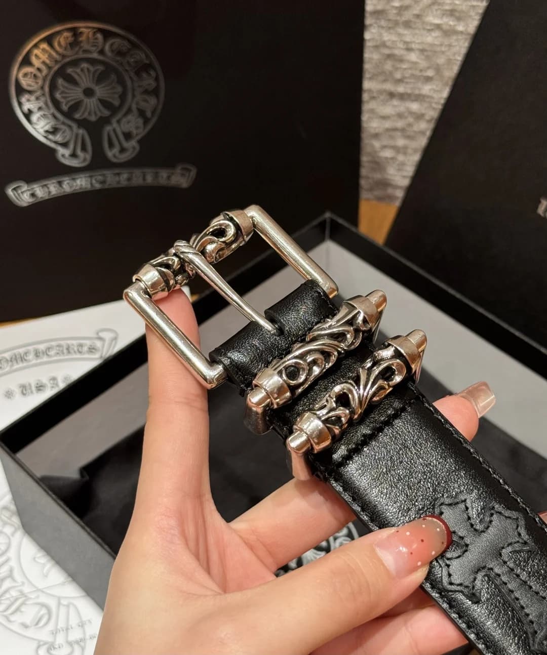 Роликовая пряжка ремня Chrome Hearts из серебра 925 пробы с узором