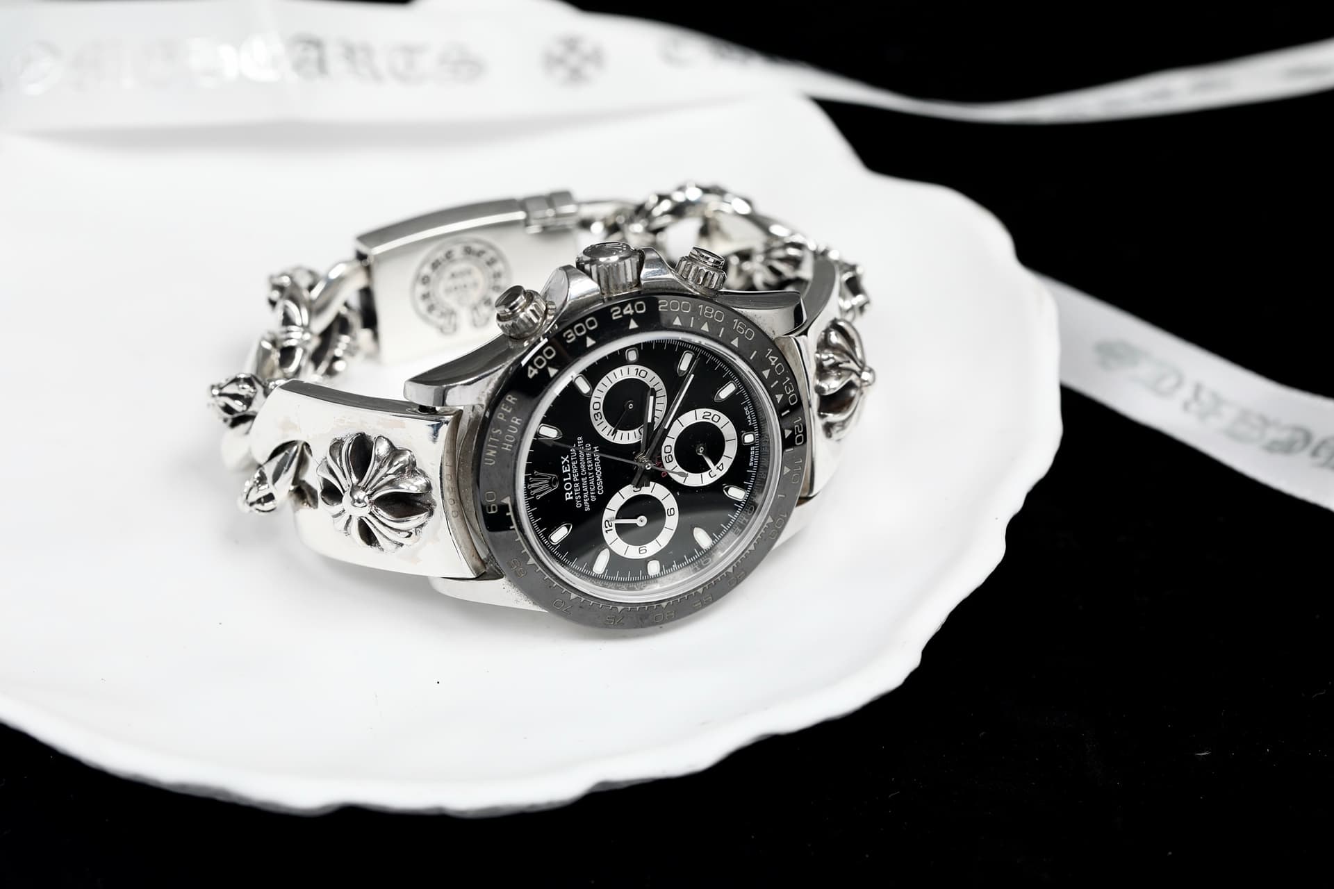 Серебряный браслет для часов Chrome Hearts, вид спереди