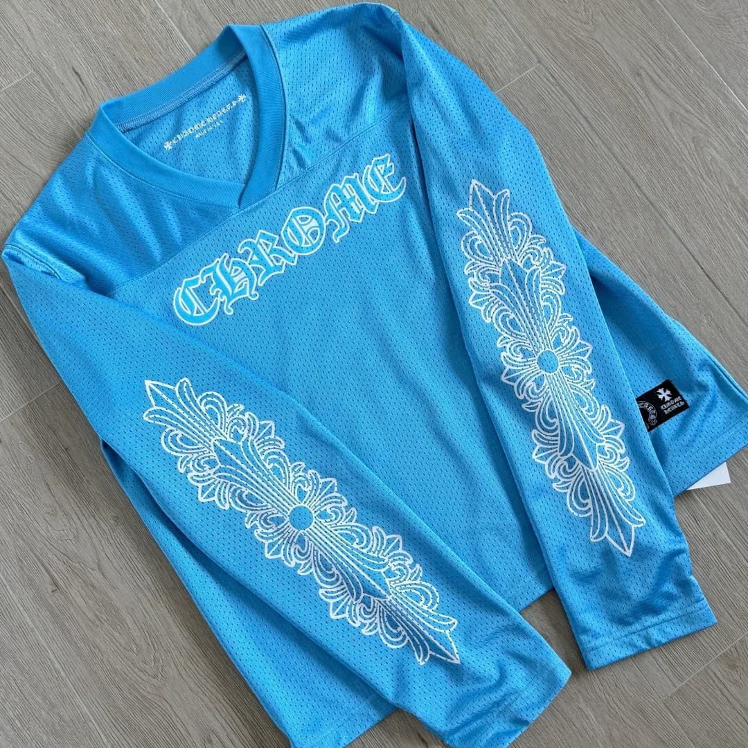 Голубой сетчатый лонгслив Chrome Hearts, разложенный вид