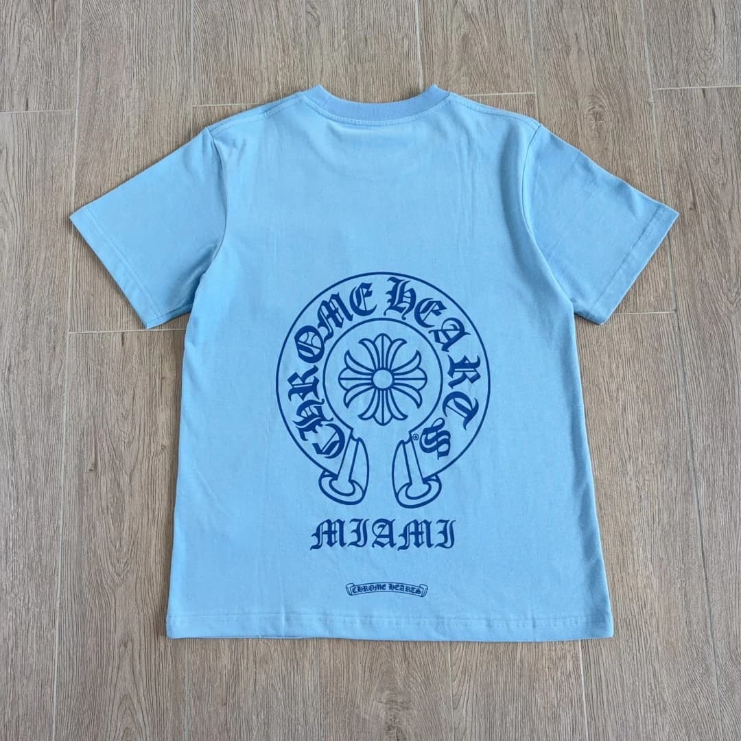 Голубая футболка Chrome Hearts Miami, вид сзади