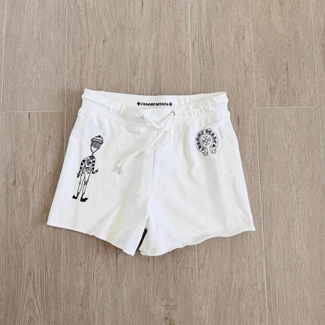 Белые трикотажные шорты Chrome Hearts с принтом, вид спереди