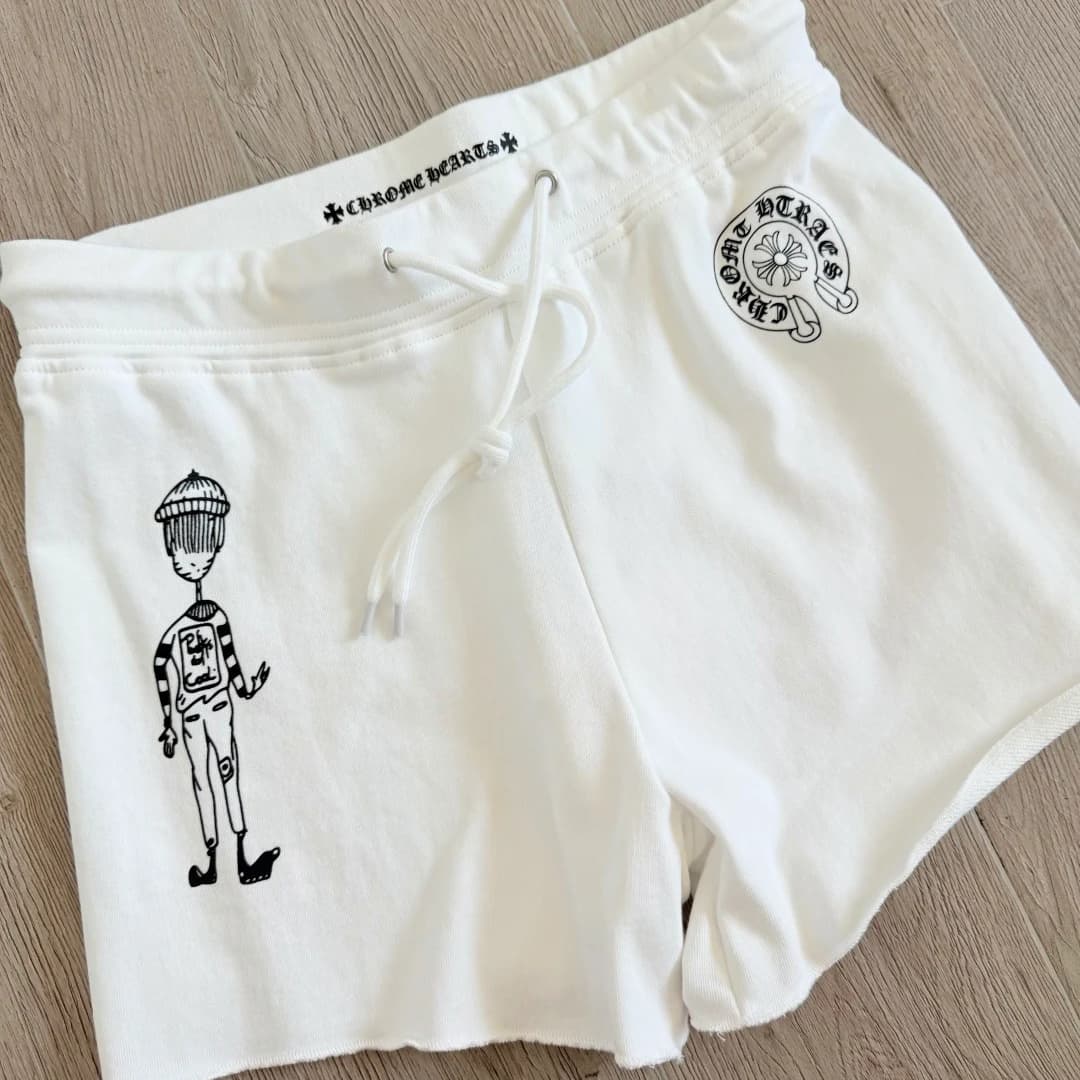 Белые трикотажные шорты Chrome Hearts с принтом на полу