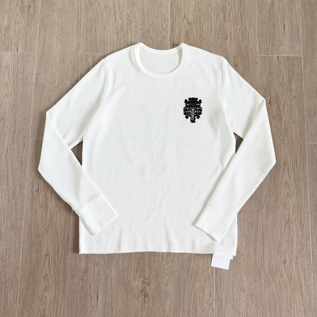 Белый лонгслив Chrome Hearts с вафельной текстурой, вид спереди