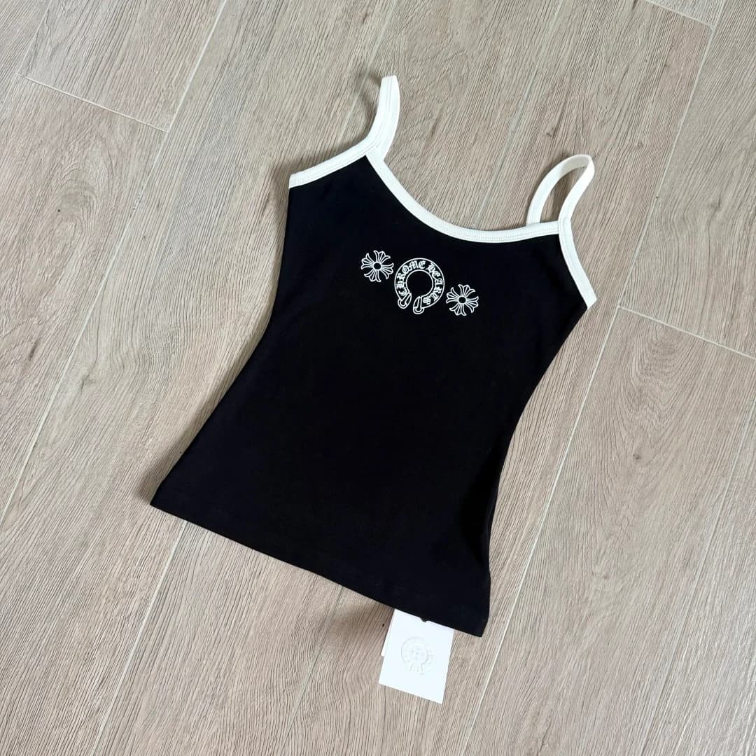 Черный топ Chrome Hearts с контрастной белой отделкой