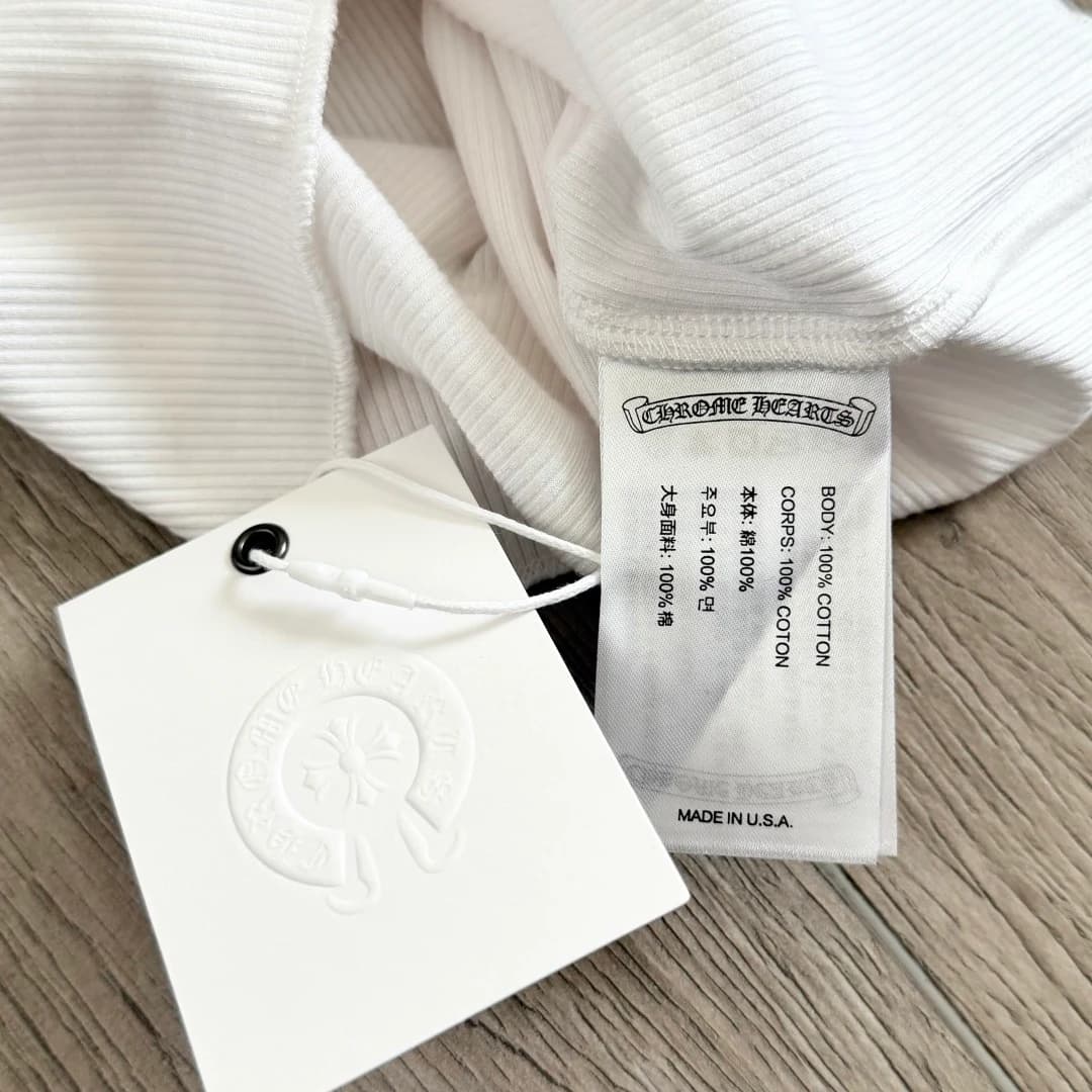 Тканевая бирка с составом 100% хлопок и картонный ярлык Chrome Hearts