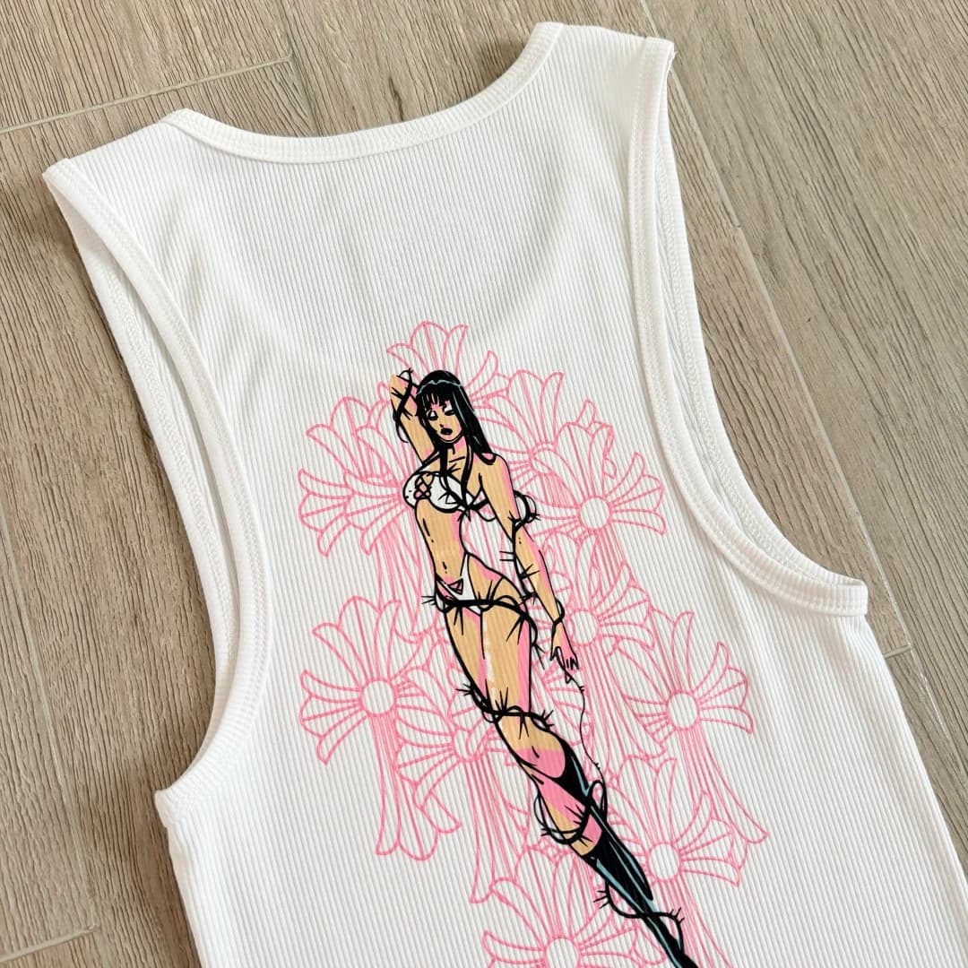 Белое платье-майка Chrome Hearts Deadly Doll, вид сзади в полный рост