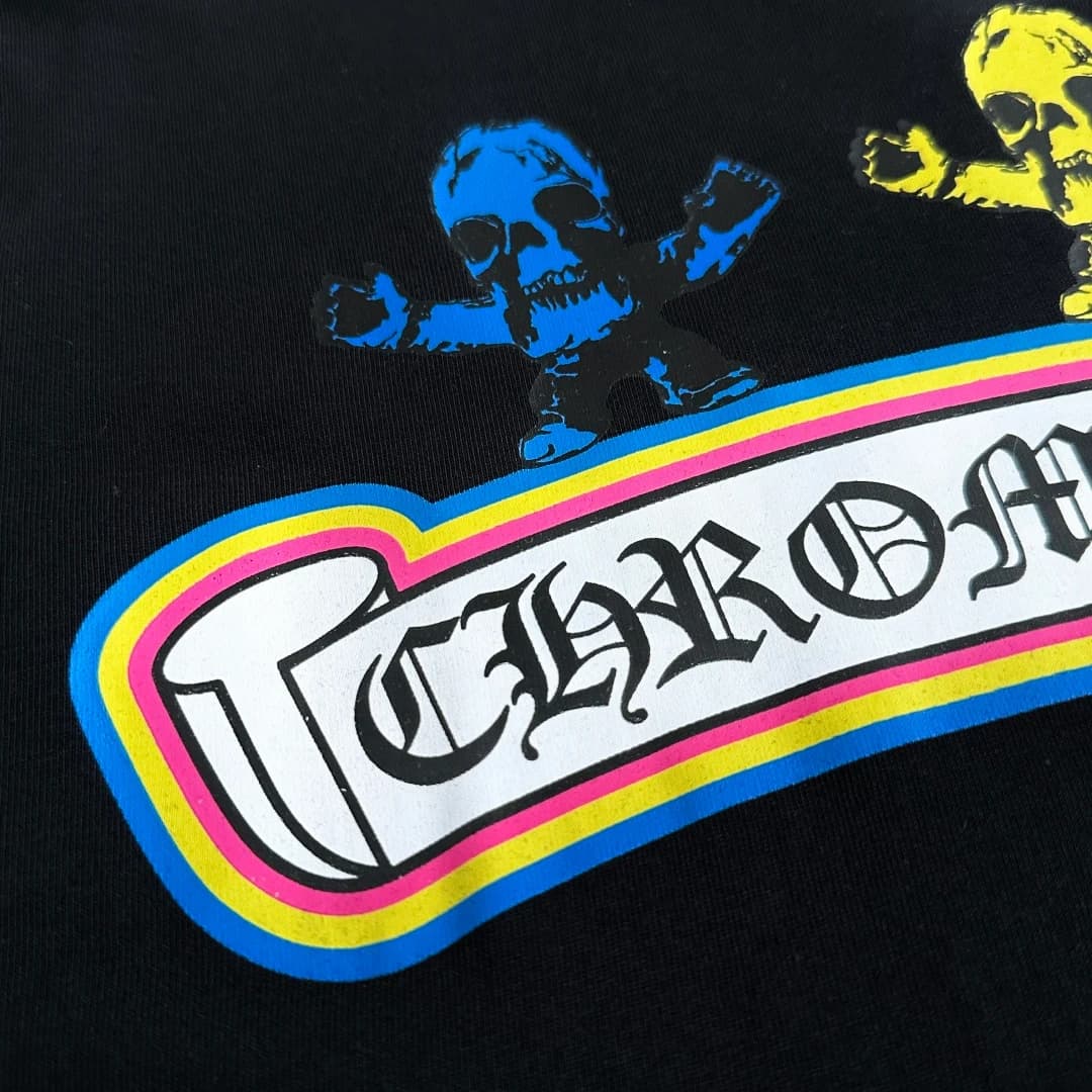 Принт с синим черепом и логотипом на черной футболке Chrome Hearts Foti Skull