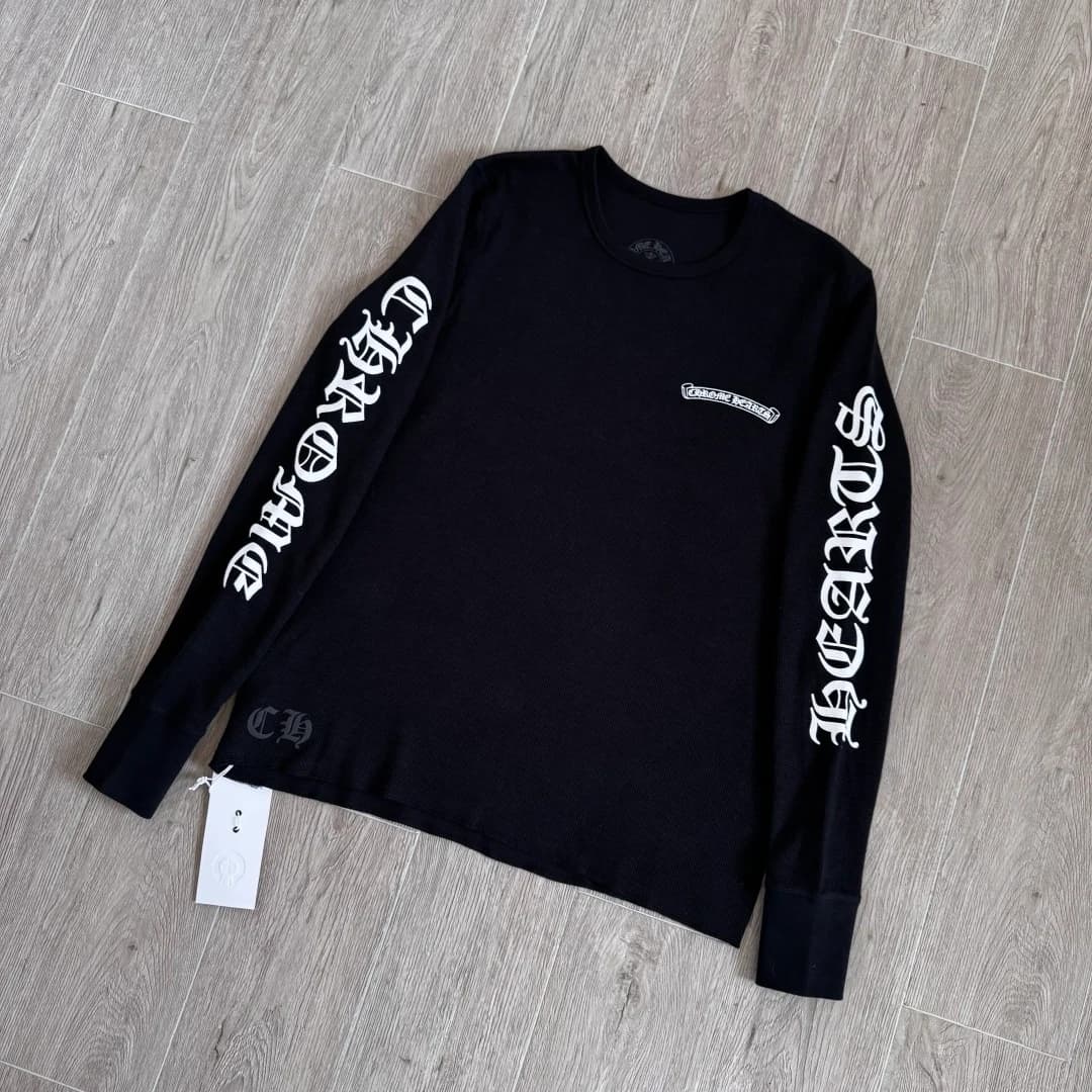 Черный лонгслив Chrome Hearts из вафельного трикотажа