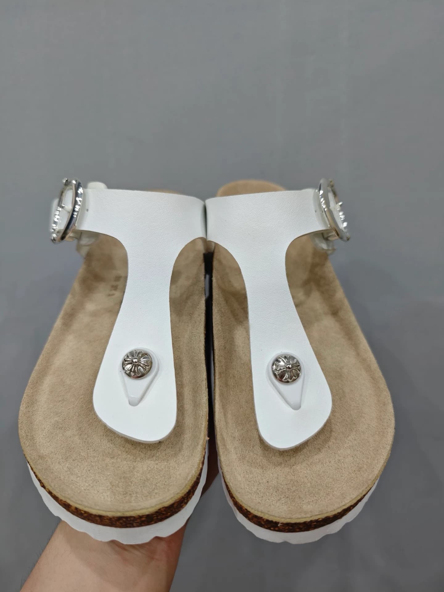 Белые кожаные сандалии Chrome Hearts x Birkenstock