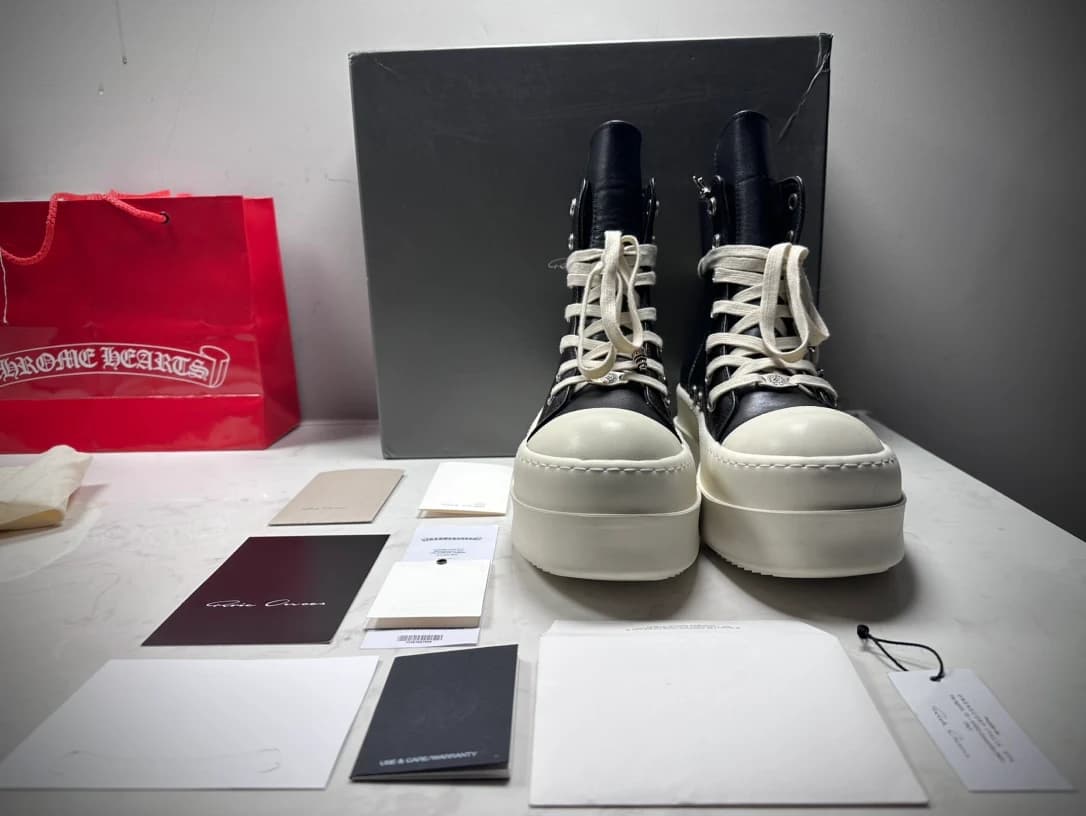 Высокие кеды Chrome Hearts x Rick Owens Mega Bumper черного цвета, вид спереди