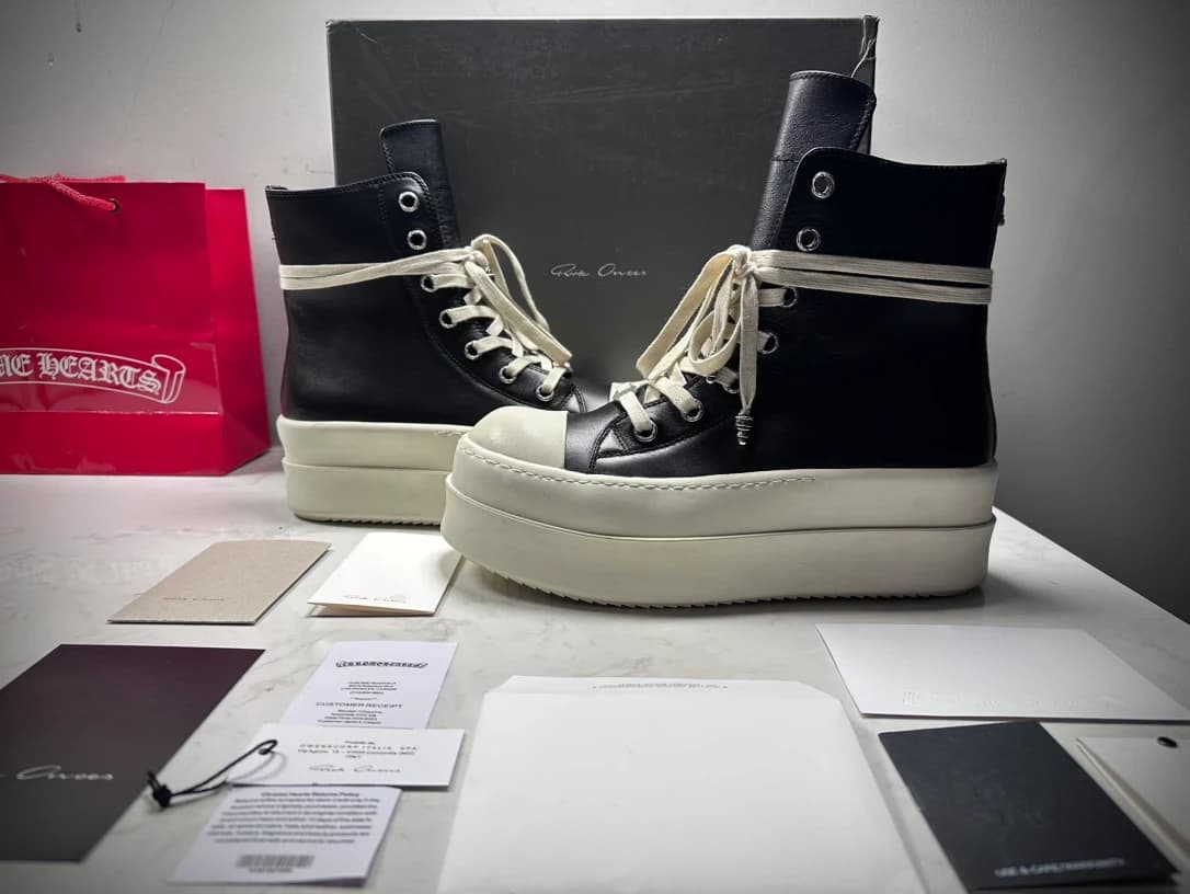 Высокие кеды Chrome Hearts x Rick Owens Mega Bumper черного цвета, вид сбоку