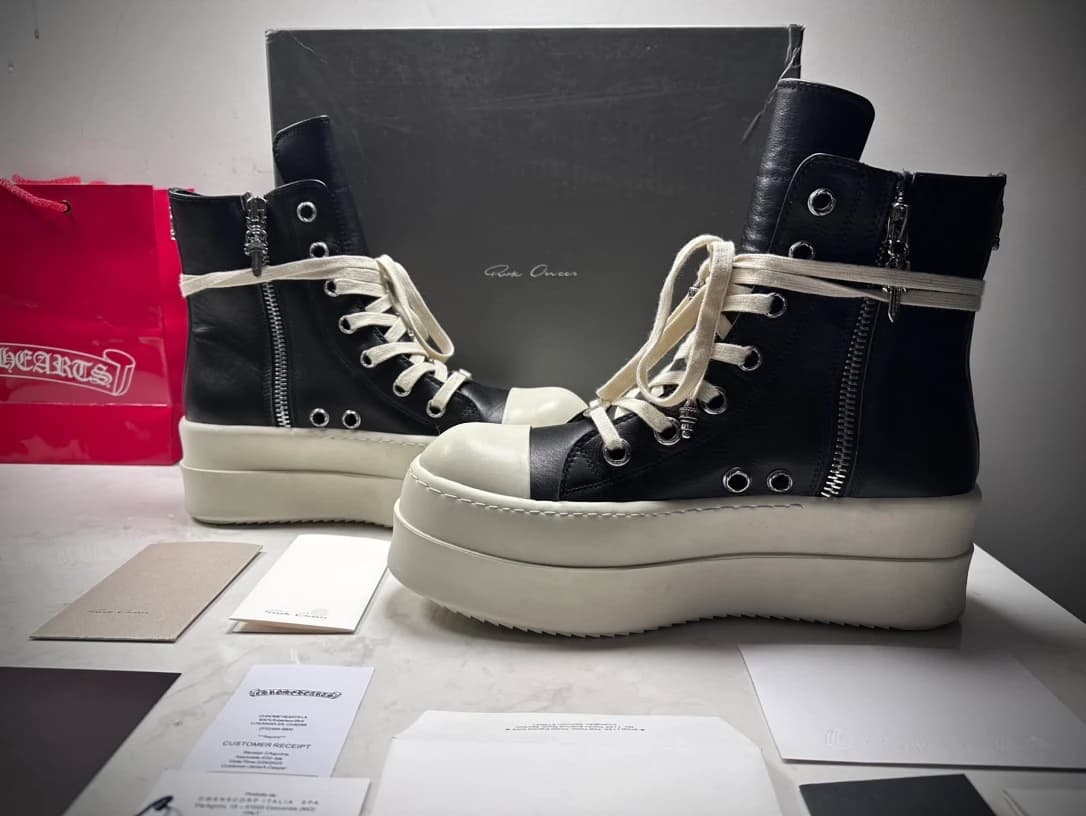 Высокие кеды Chrome Hearts x Rick Owens Mega Bumper черного цвета сбоку с молнией