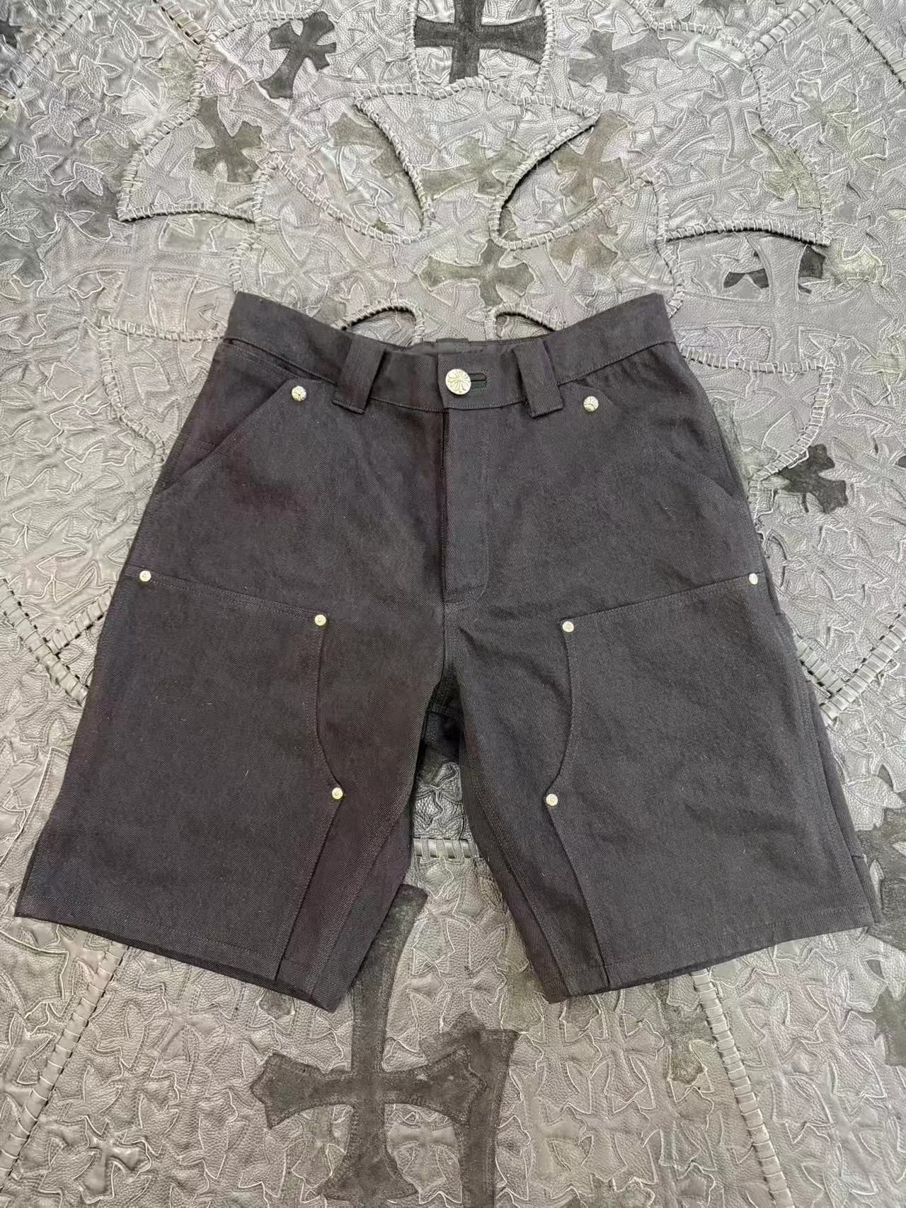 Черные шорты Chrome Hearts Double Knee в рабочем стиле, вид спереди