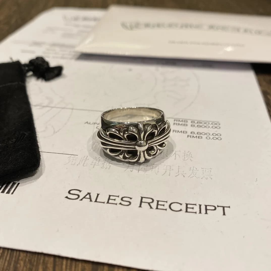 Кольцо Chrome Hearts из серебра на чеке покупки с фирменным мешочком