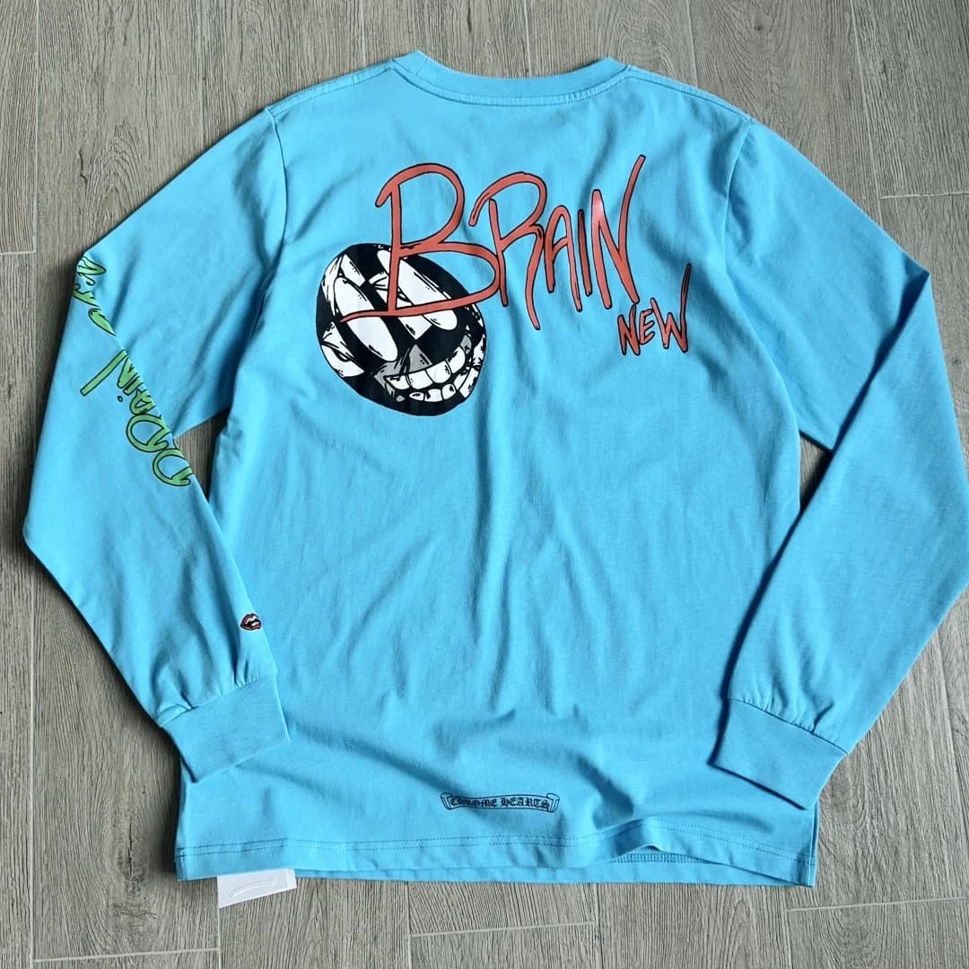 Голубой лонгслив Chrome Hearts x Matty Boy Brain, вид сзади