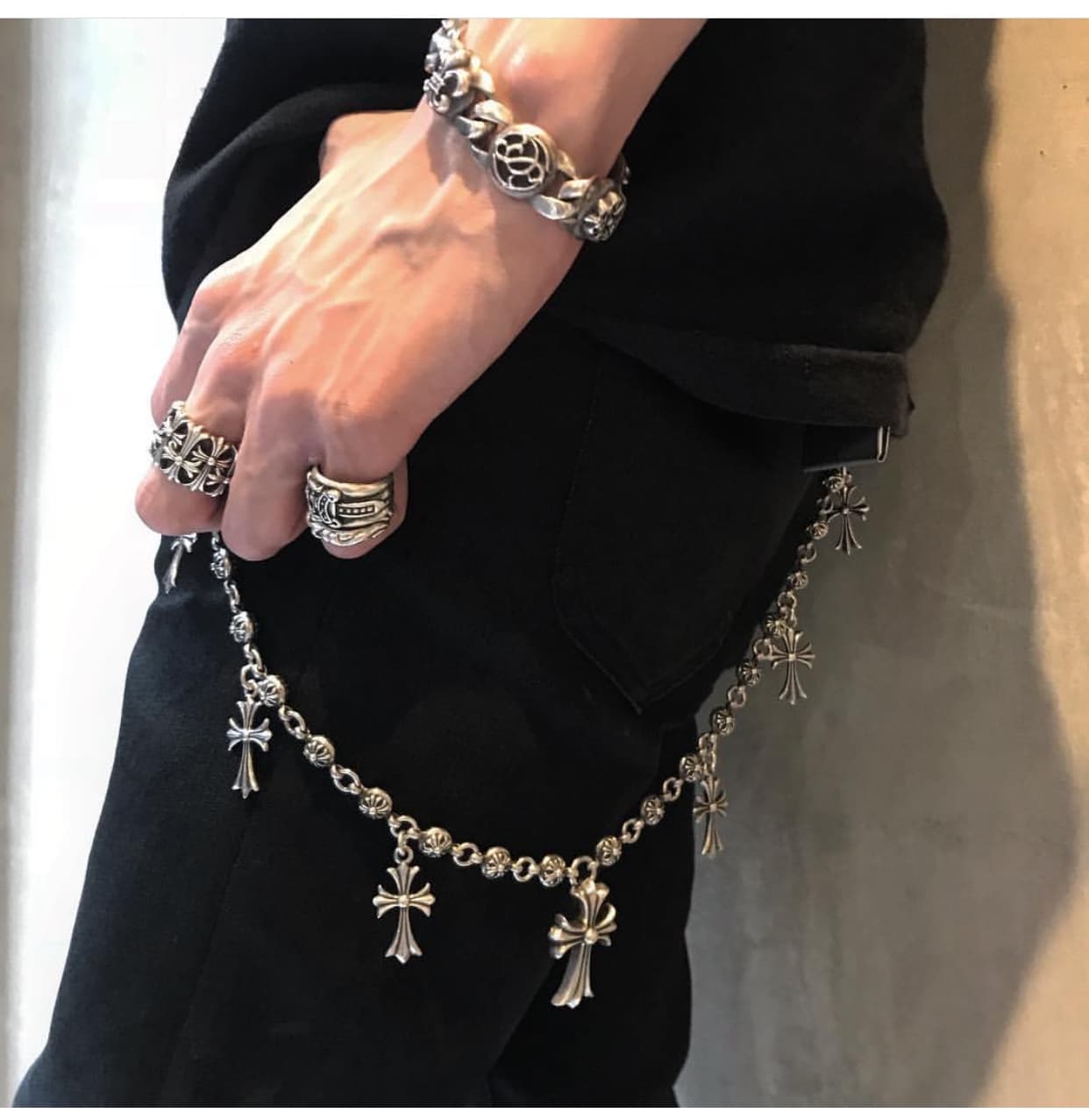 Серебряная цепь для сумки и брюк Tiny Cross