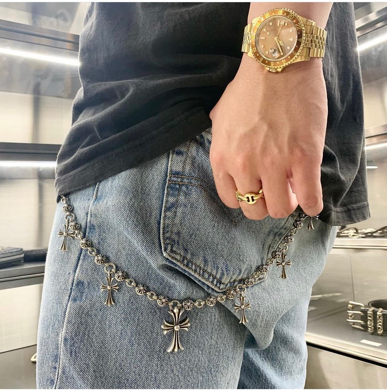 Серебряная цепь для сумки и брюк Tiny Cross