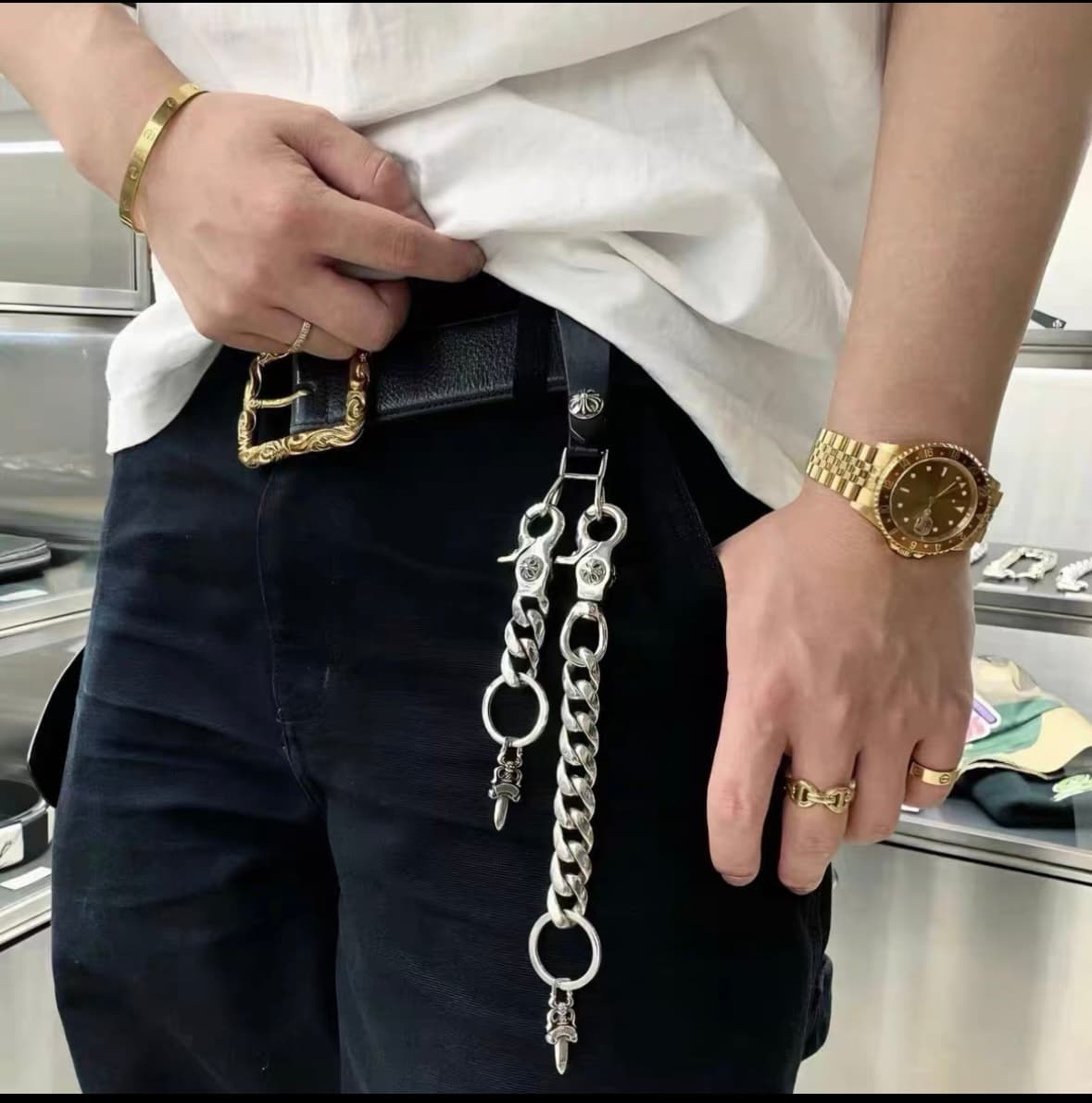 Серебряная цепочка для сумки и пояса с подвеской Dagger