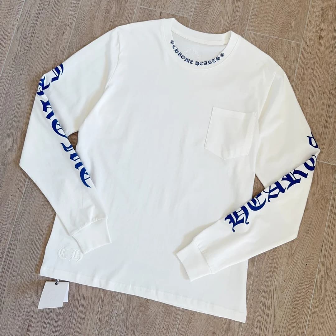 Белый лонгслив Chrome Hearts с накладным карманом