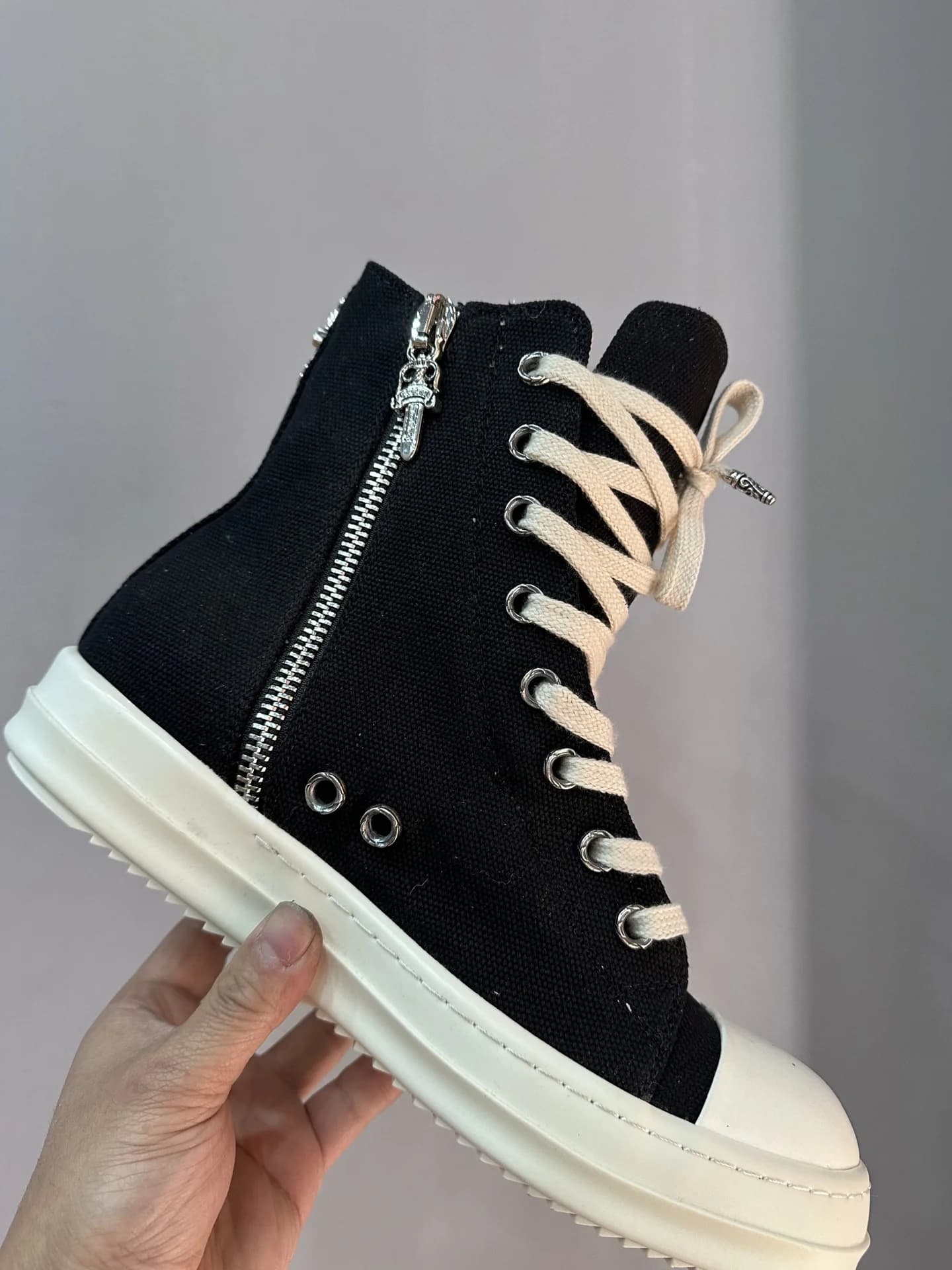 Высокие черные кеды Chrome Hearts x Rick Owens DRKSHDW с молнией сбоку