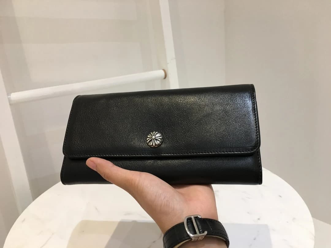 Черный кожаный кошелек Chrome Hearts серебро