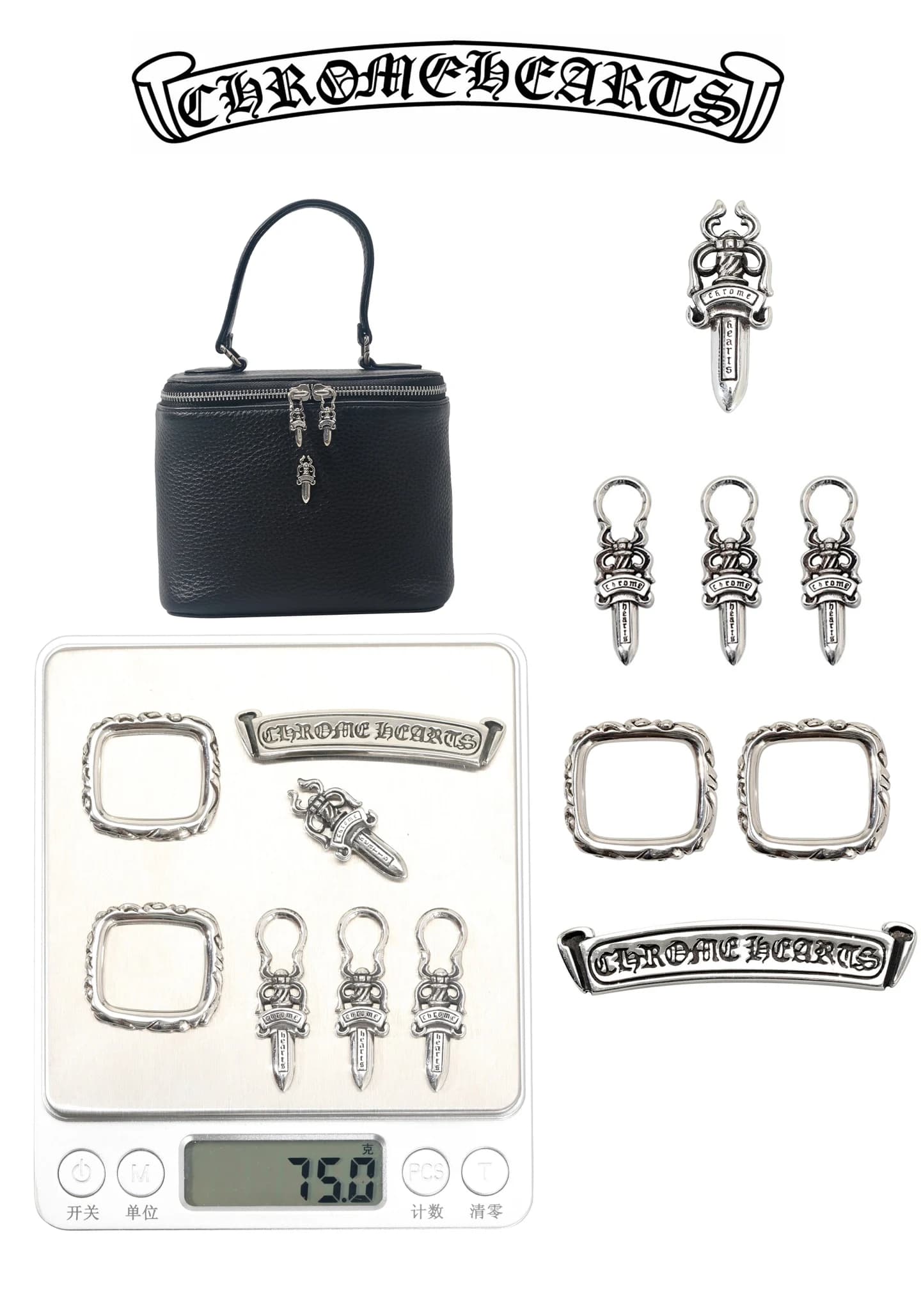 Сумка-кейс Chrome Hearts из кожи, ракурс три четверти