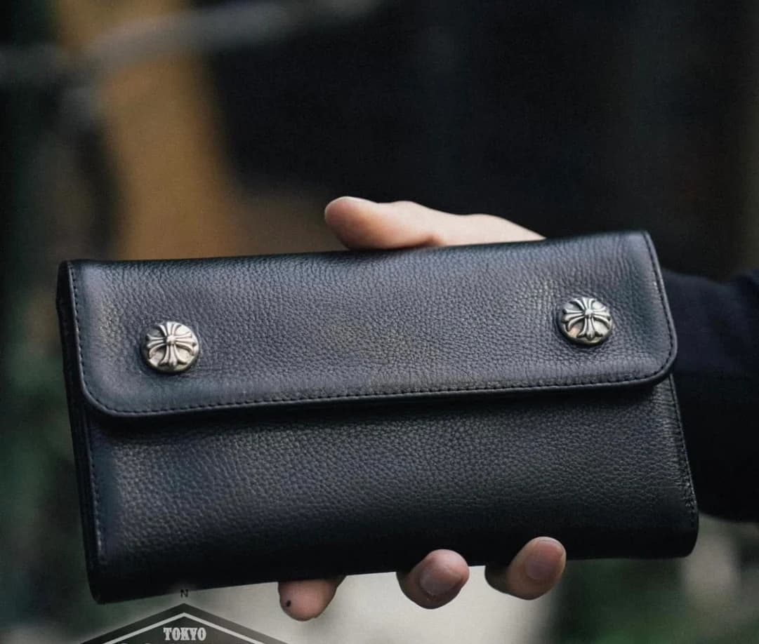 Черный кожаный кошелек Chrome Hearts с серебром