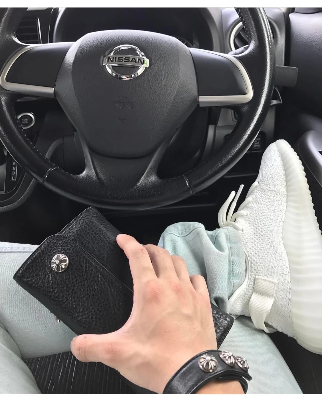Черный кожаный кошелек Chrome Hearts с гравировкой