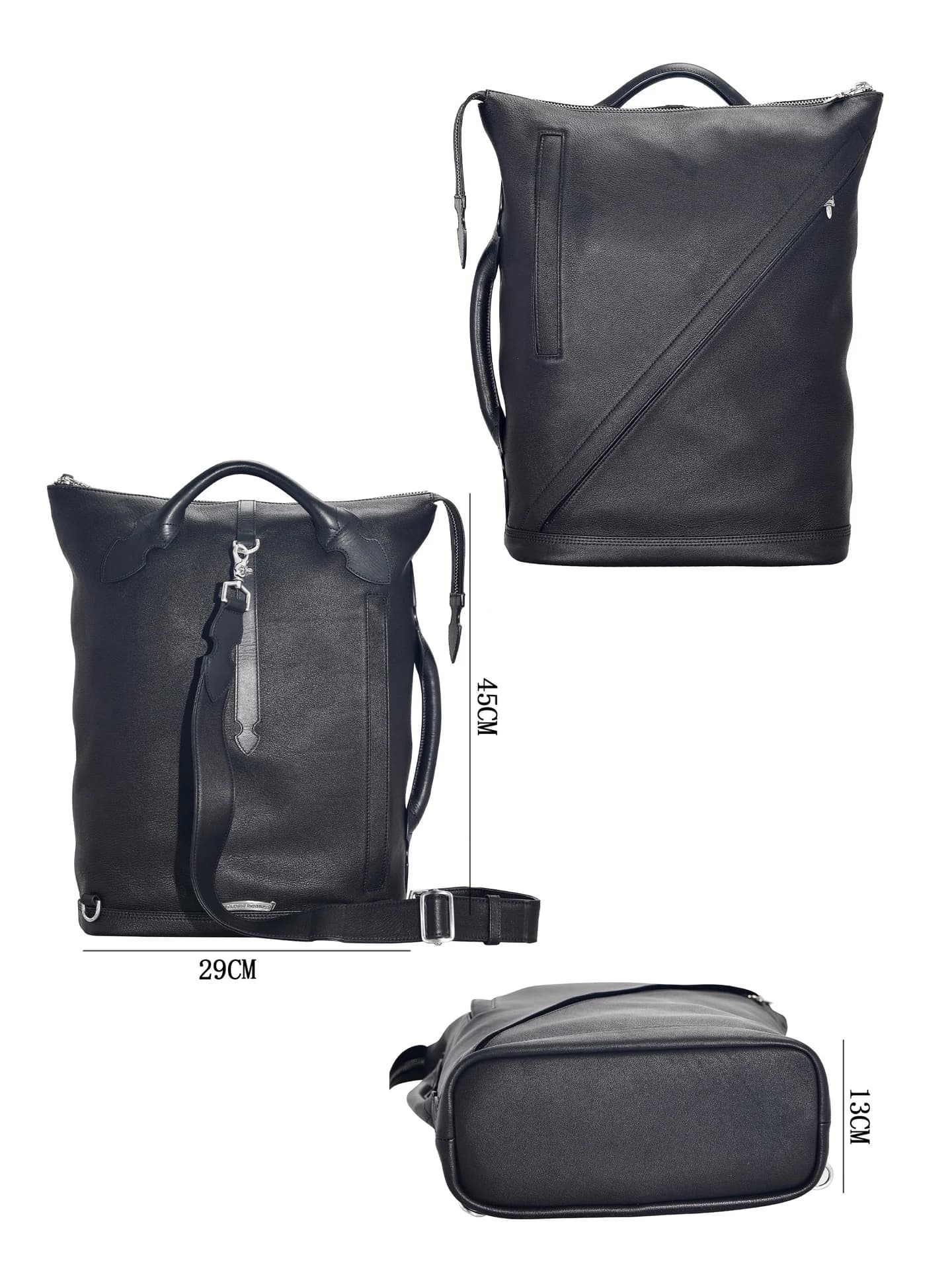 Черный кожаный рюкзак Chrome Hearts с серебром