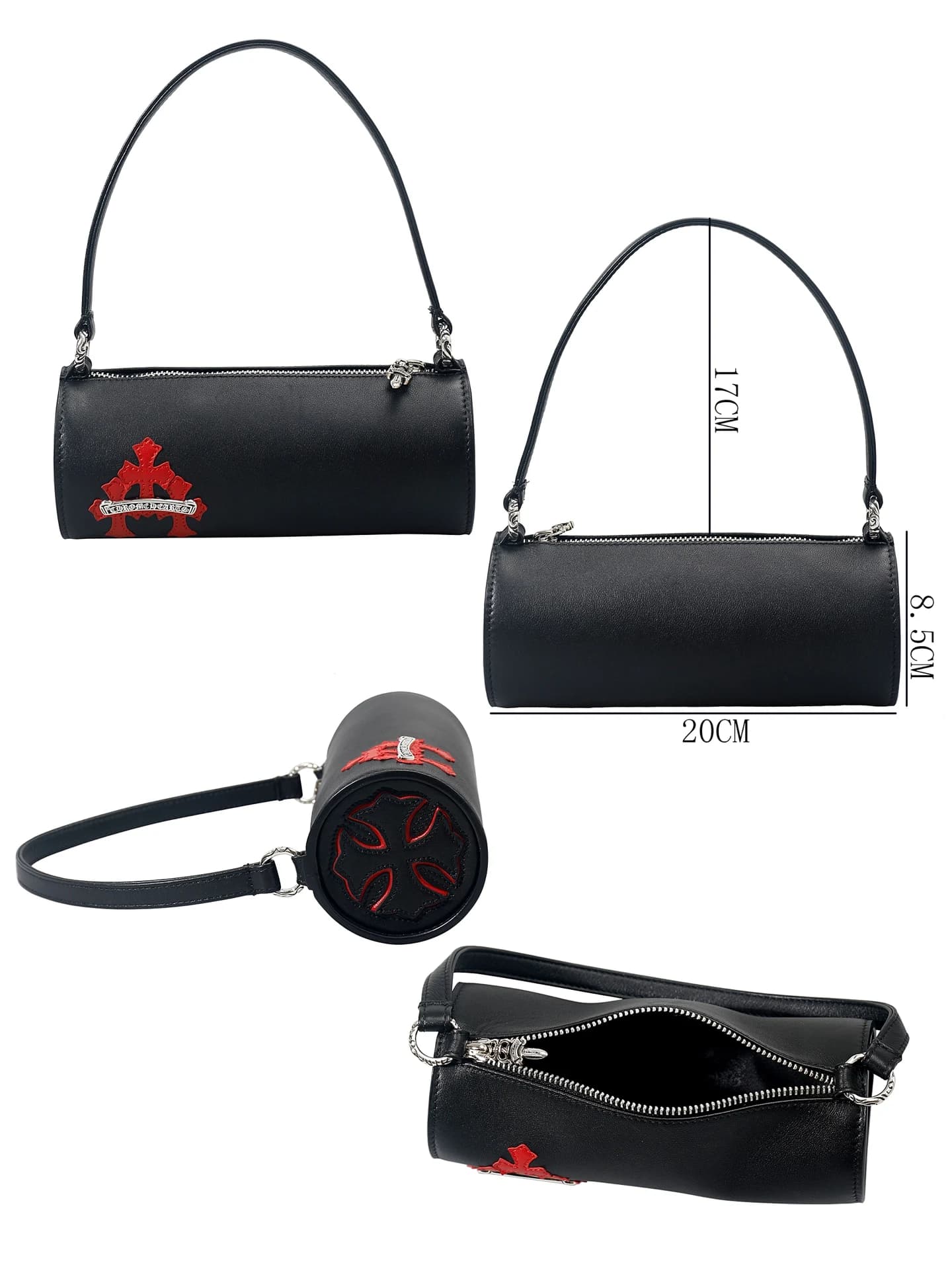 Черная кожаная сумка-цилиндр Chrome Hearts с красными крестами