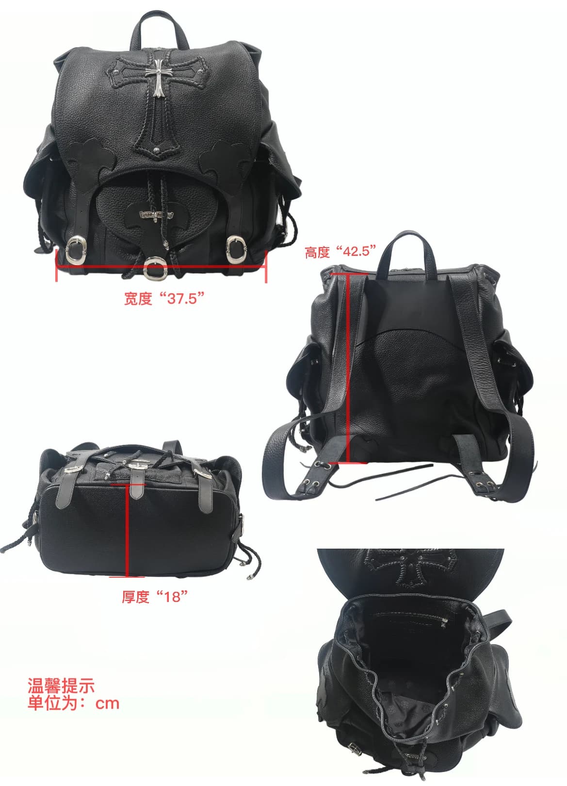 Черный кожаный рюкзак Chrome Hearts с крестом
