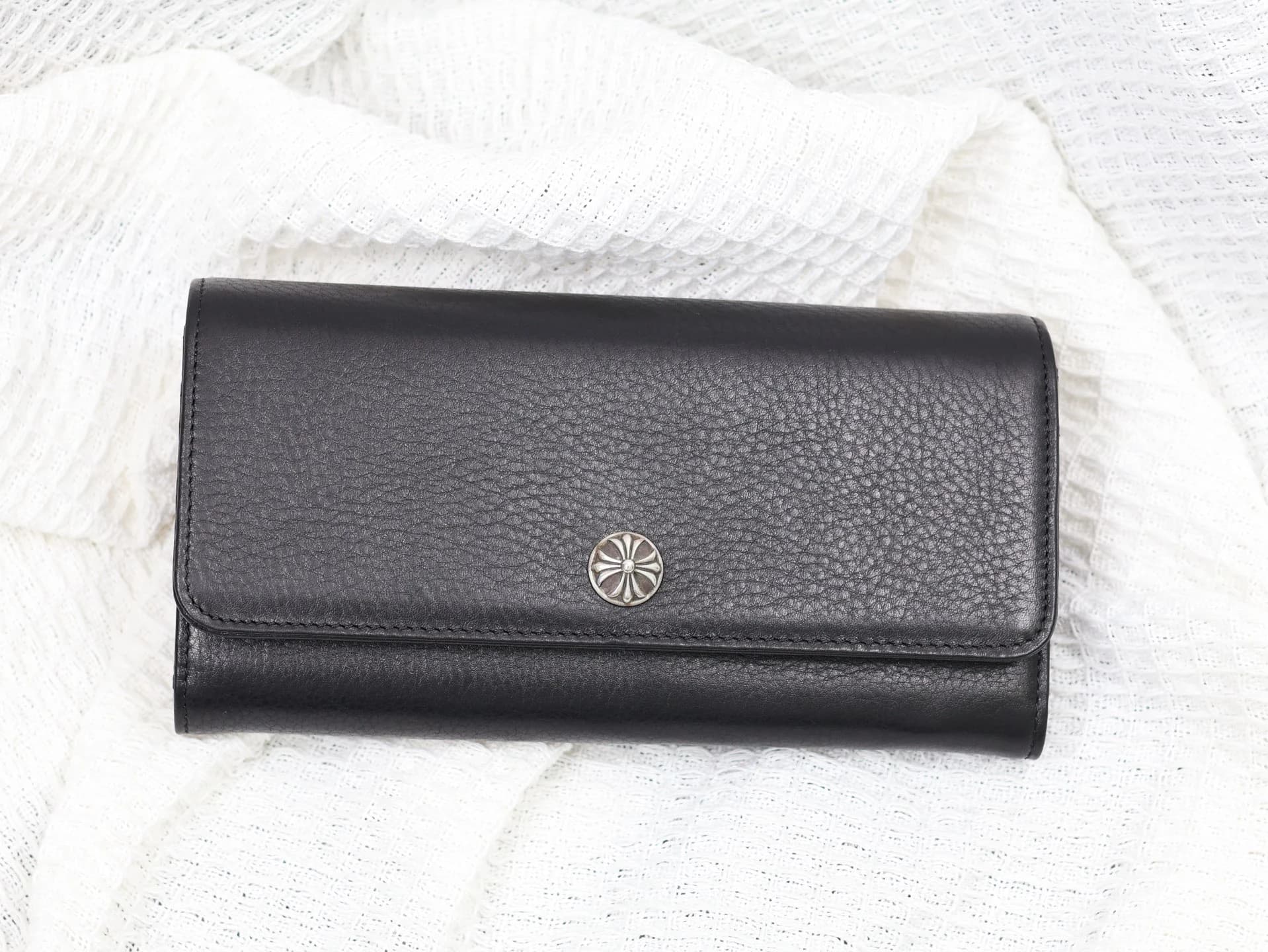 Длинный кожаный кошелек Chrome Hearts серебро