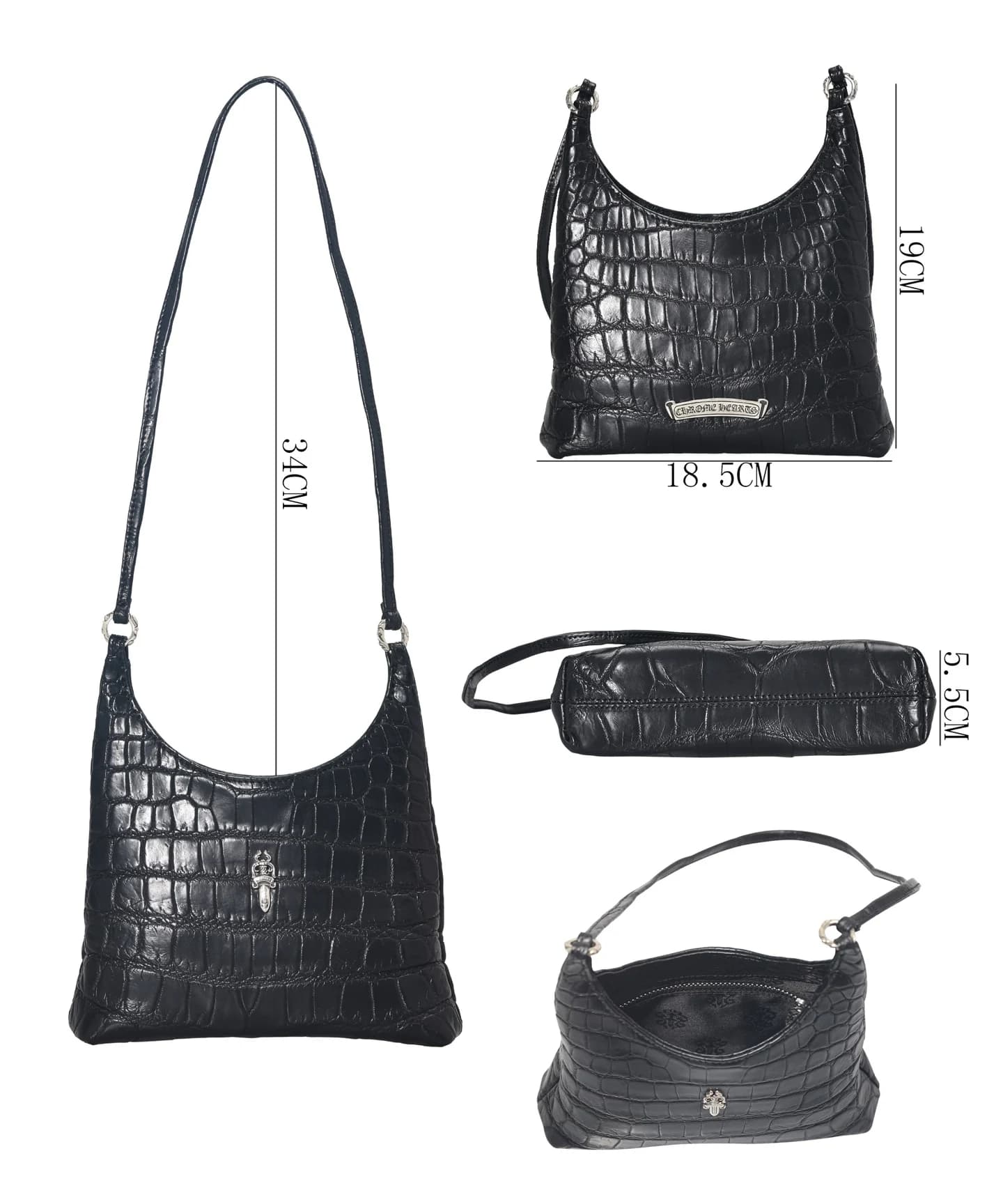 Черная кожаная сумка Chrome Hearts крокодил