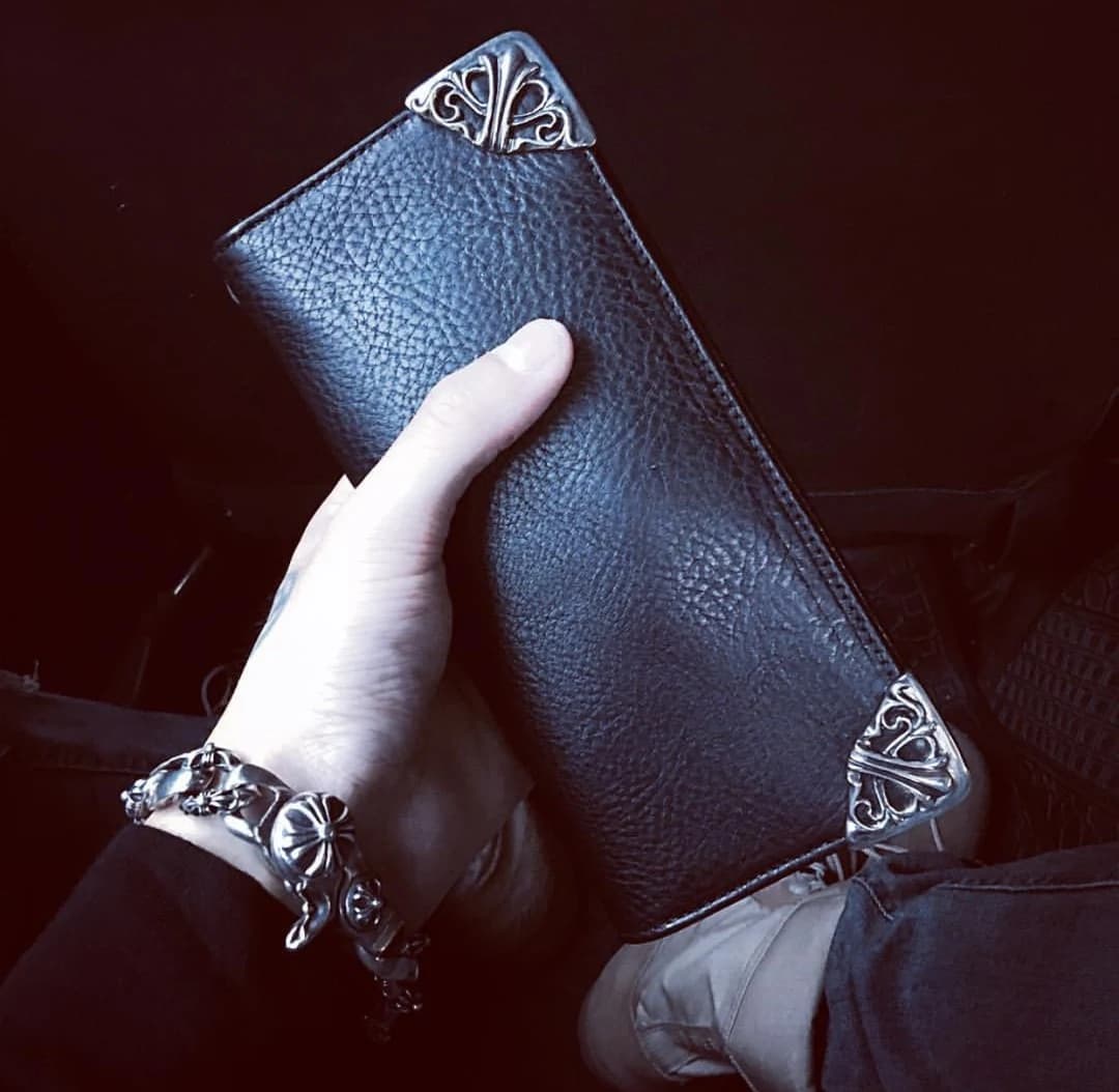 Черный кожаный кошелек Chrome Hearts, серебряная фурнитура