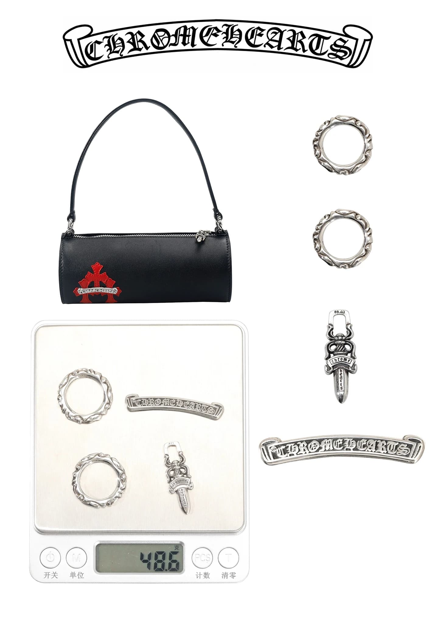 Вид на фурнитуру и крепление ручки сумки Chrome Hearts