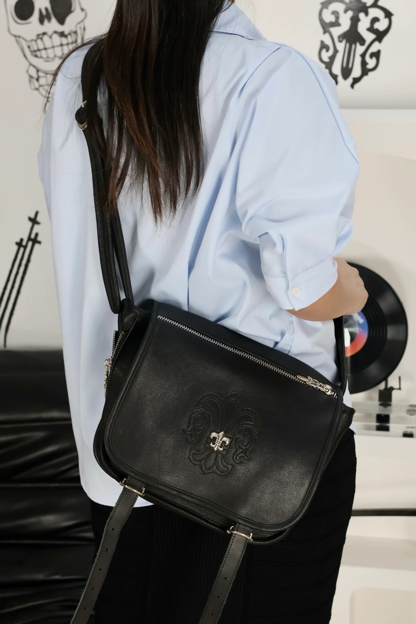 Регулируемый кожаный ремень сумки Chrome Hearts