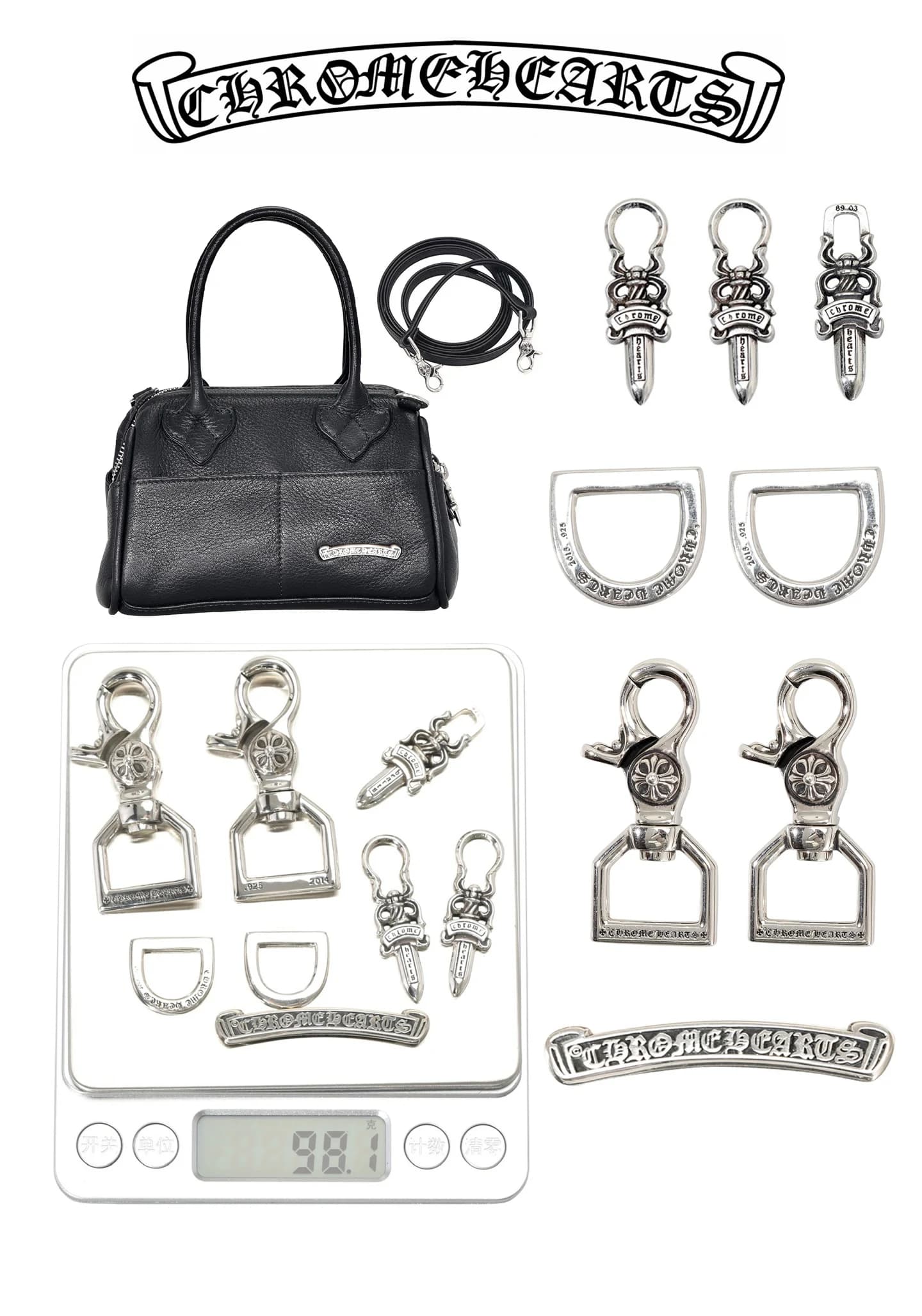 Вид спереди кожаной сумки Chrome Hearts K687