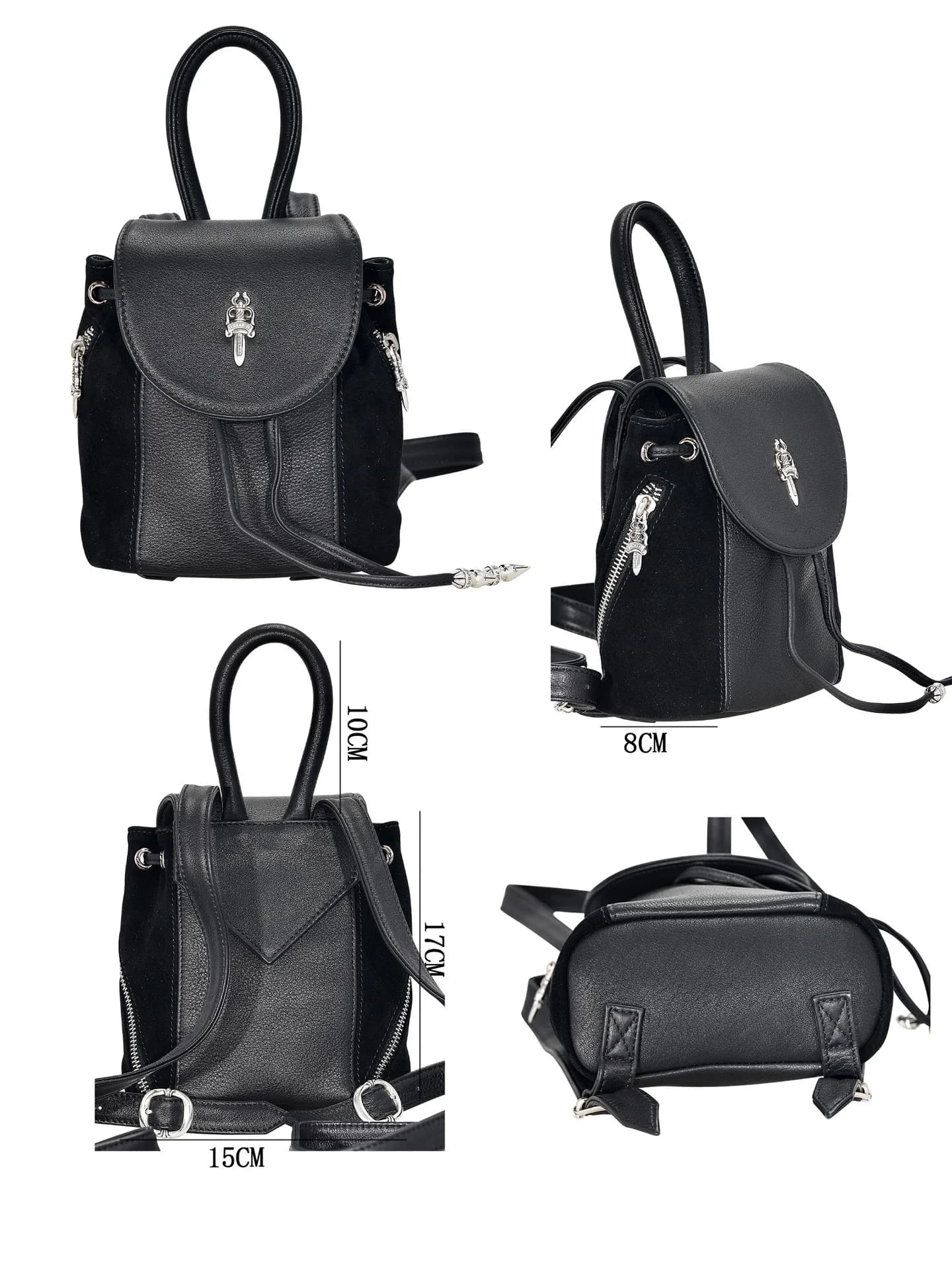 Вид спереди на замшевый рюкзак Chrome Hearts