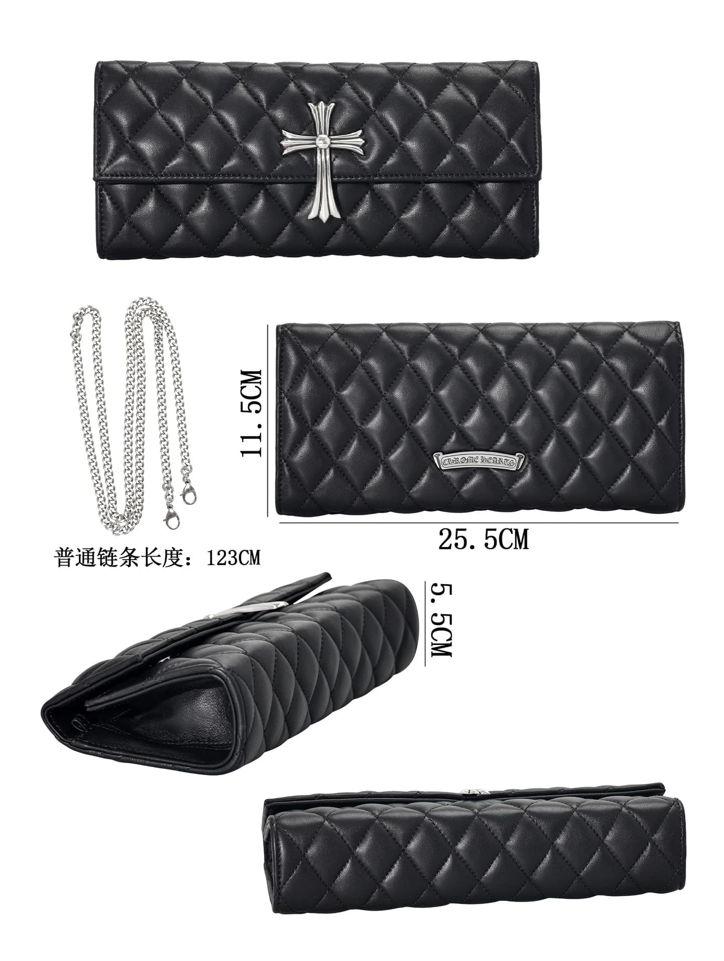 Черный стеганый кожаный клатч Chrome Hearts с крестом