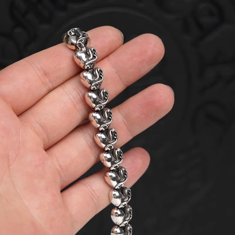 Массивный серебряный браслет Chrome Hearts с сердечками