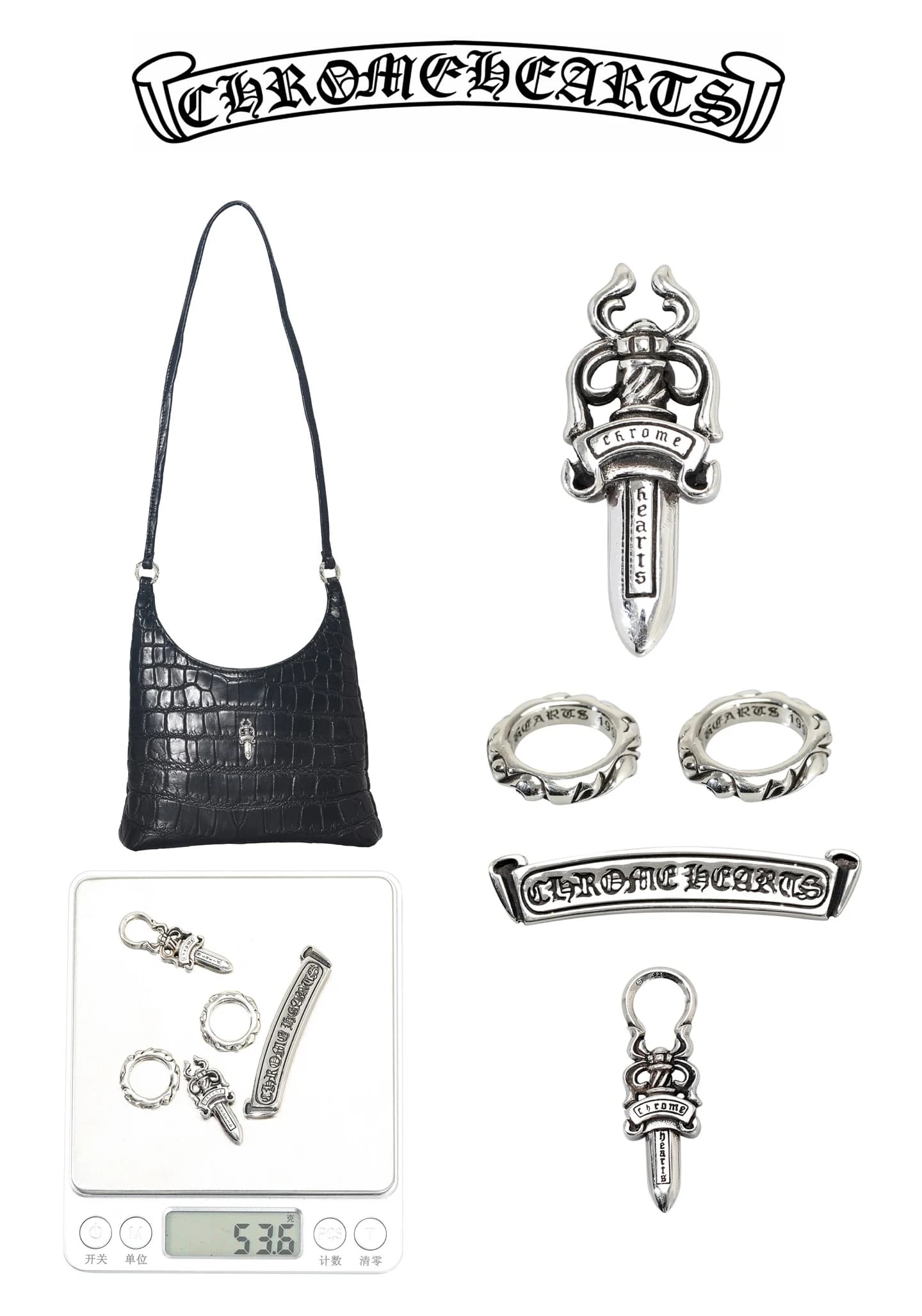 Вид спереди сумки Chrome Hearts крокодиловая кожа