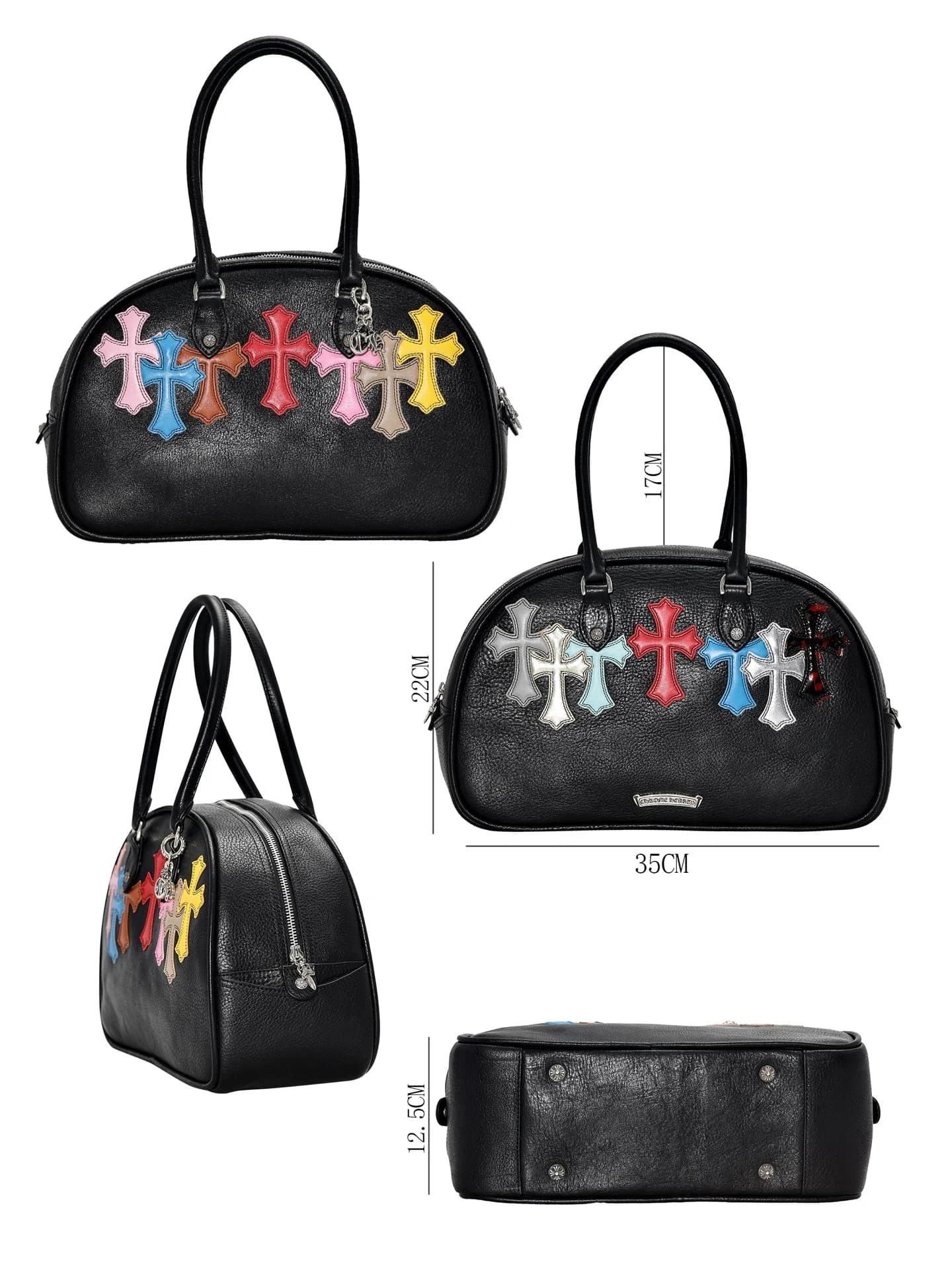 Текстура натуральной черной кожи сумки Chrome Hearts