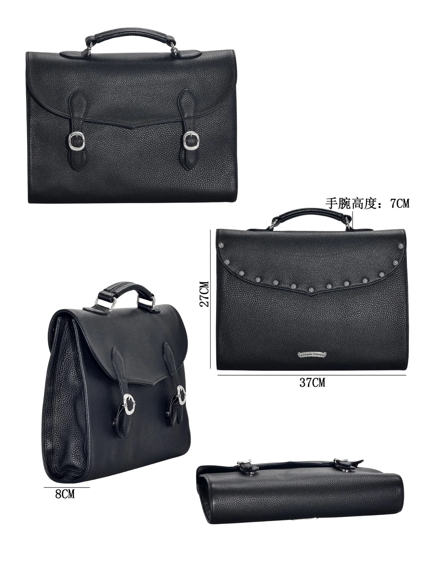 Черная кожаная сумка-портфель Chrome Hearts