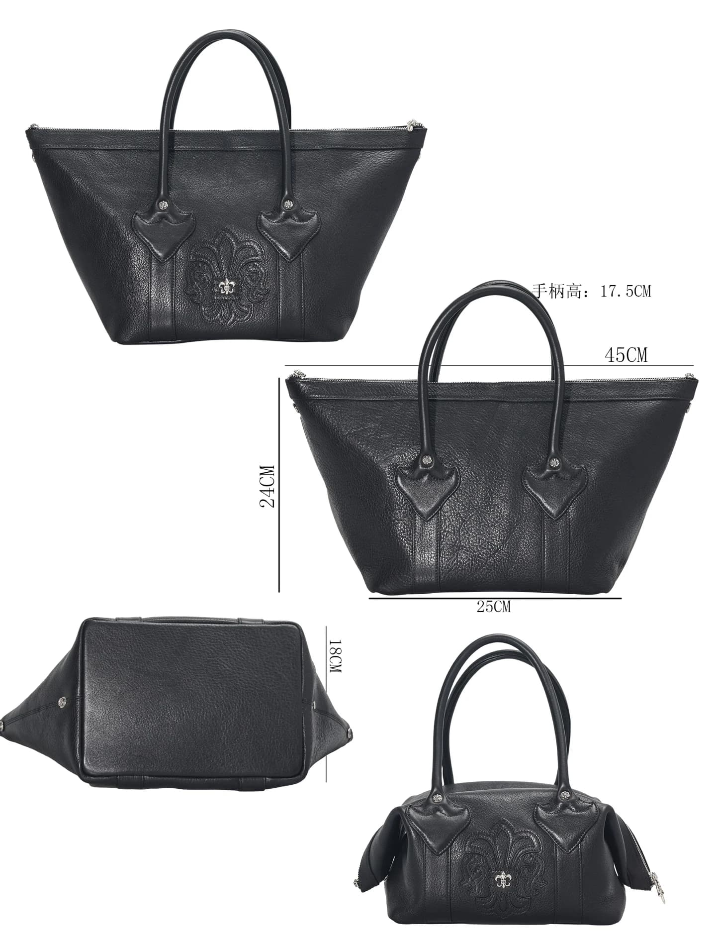 Черная кожаная сумка-тоут Chrome Hearts Fleur-de-lis