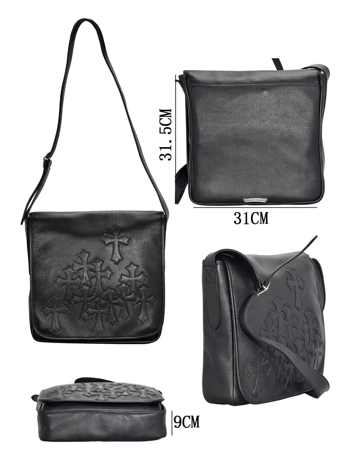 Крупный план серебряной фурнитуры Chrome Hearts на сумке