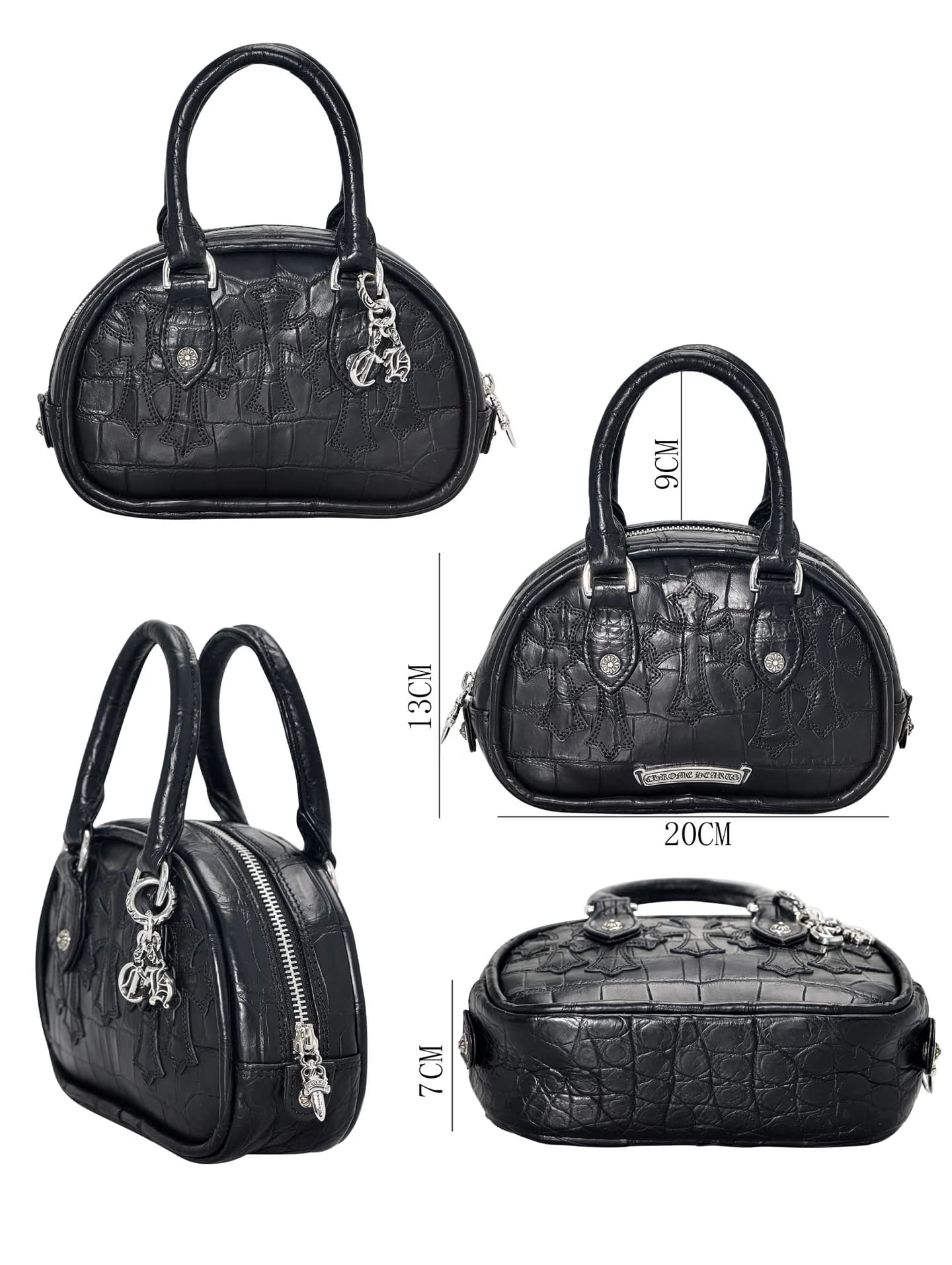 Сумка-боулинг Chrome Hearts из чёрной кожи крокодила