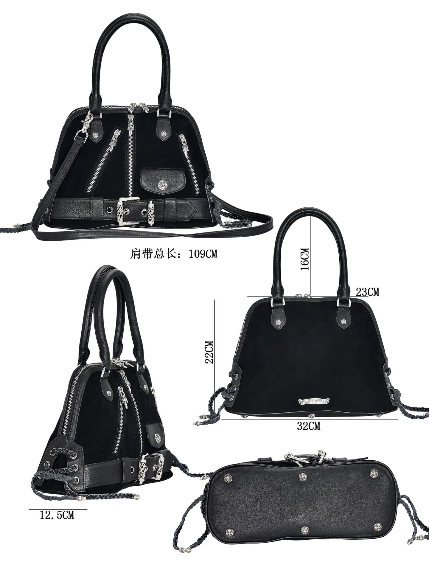 Черная кожаная сумка JJ Dean Chrome Hearts